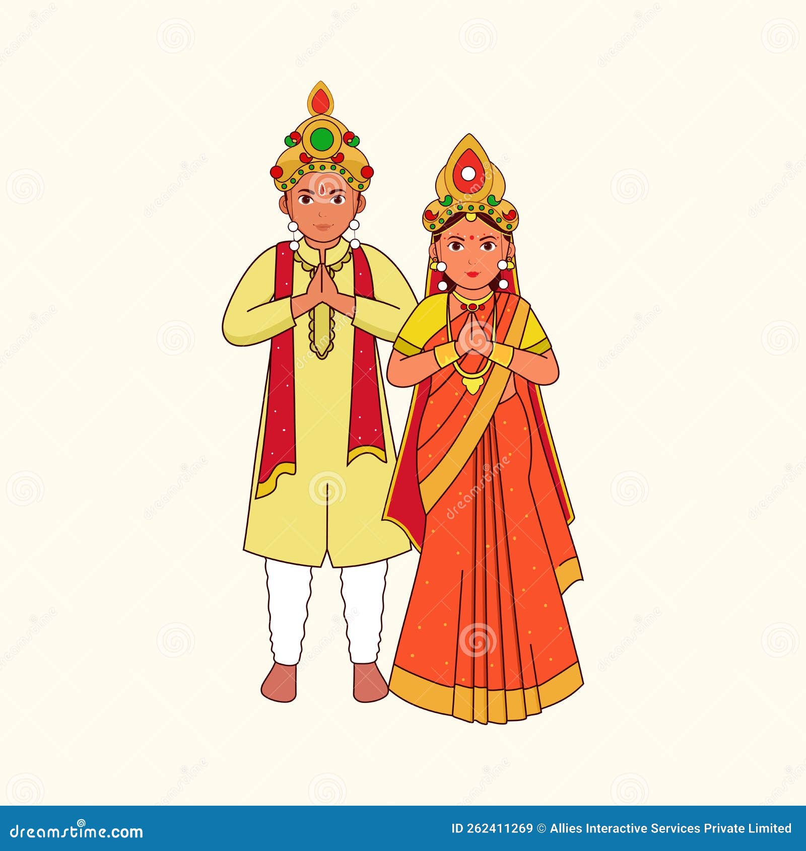 Odia Wedding Couple Greeting Namaste In Traditional Costume On Cosmic