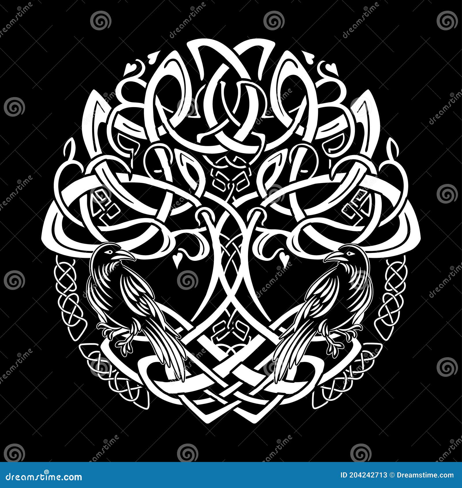 Stainless Steel Yggdrasil Huginn & Muninn Odins Ravens Hexagon Crest Flat Top Biker Style Polished Ring 