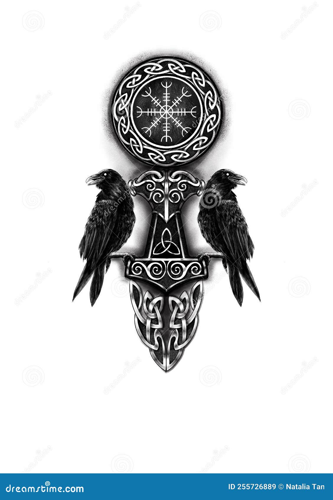 Odin`s Ravens Tattoo Design. Stock Illustration - Illustration of texture, triquera: 255726889