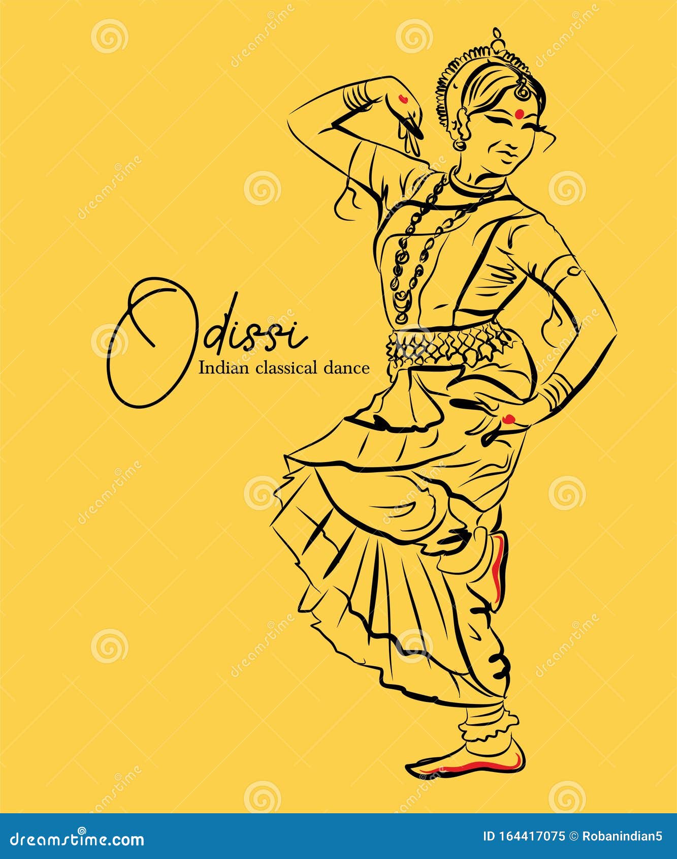 indian classical dance odissi sketch or  .