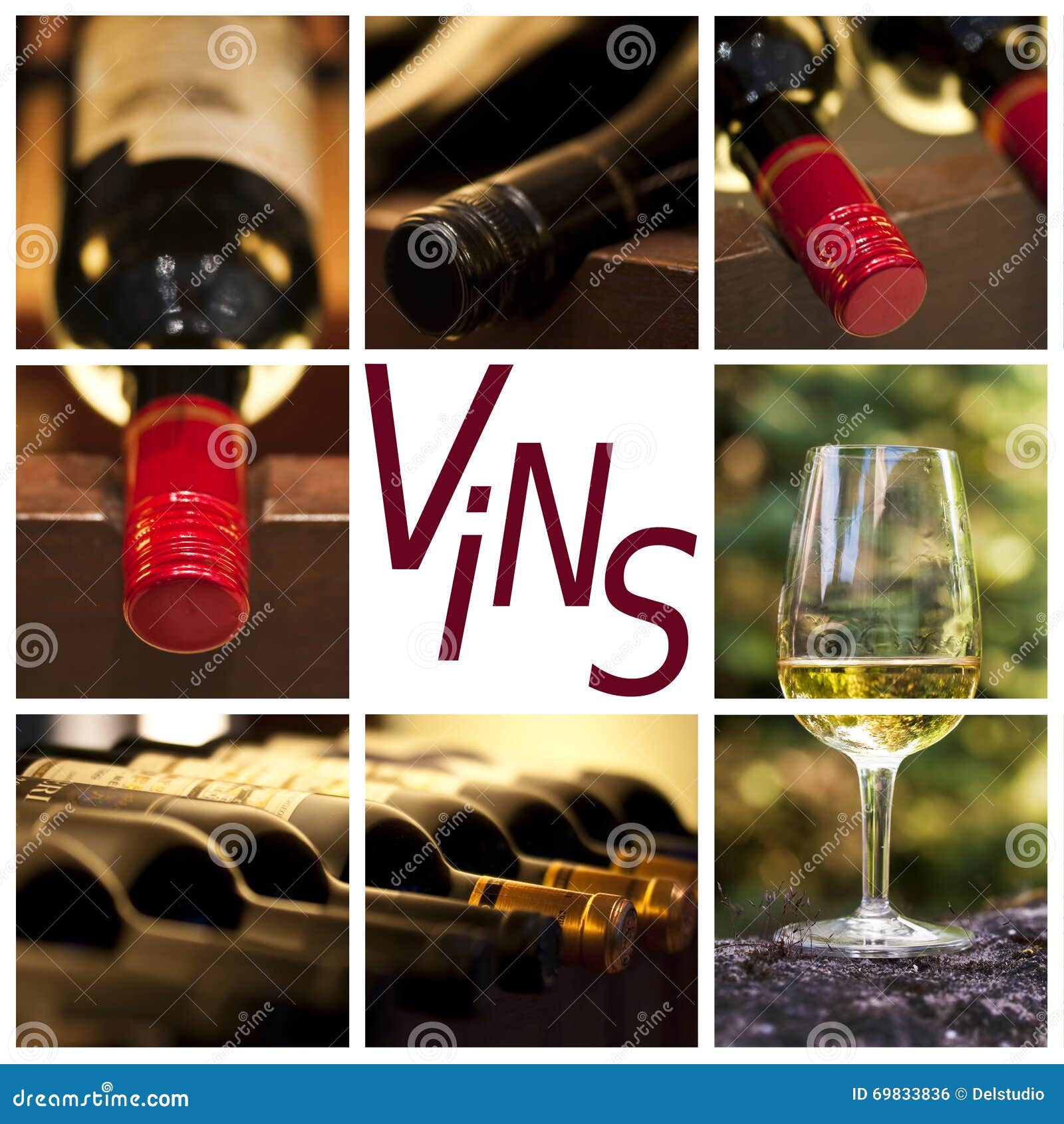 oenology and wine concept collage, word vins