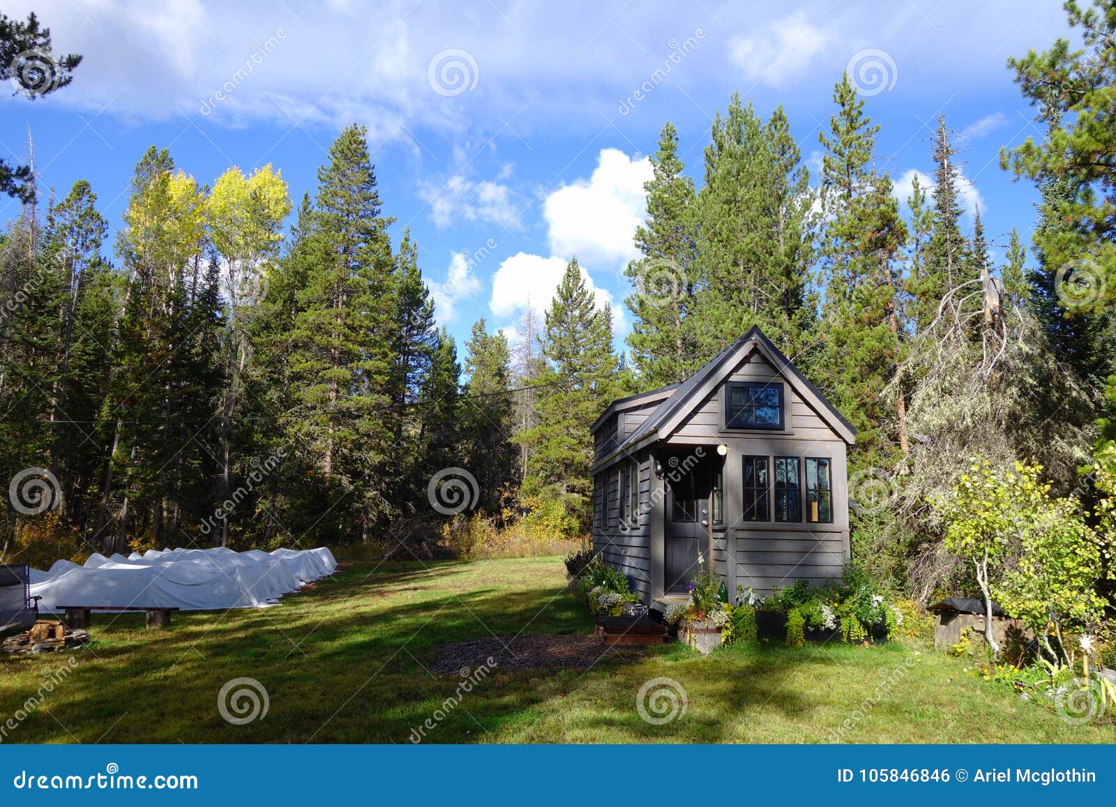 Off Grid Tiny House in the Mountains Stock Photo Image of build