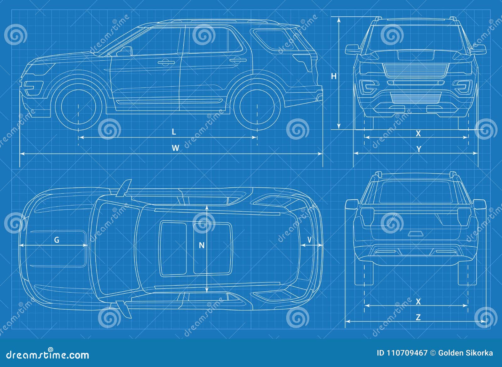 off-road car schematic or suv car blueprint.  . off road vehicle in outline. business vehicle template