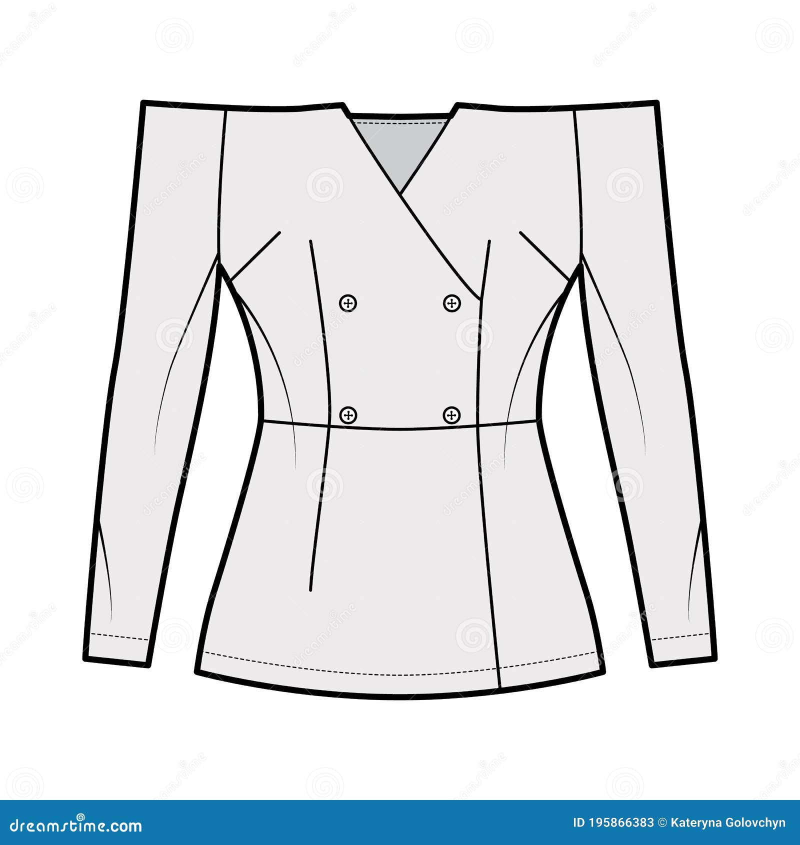 Off-the-shoulder Double-breasted Top Technical Fashion Illustration ...