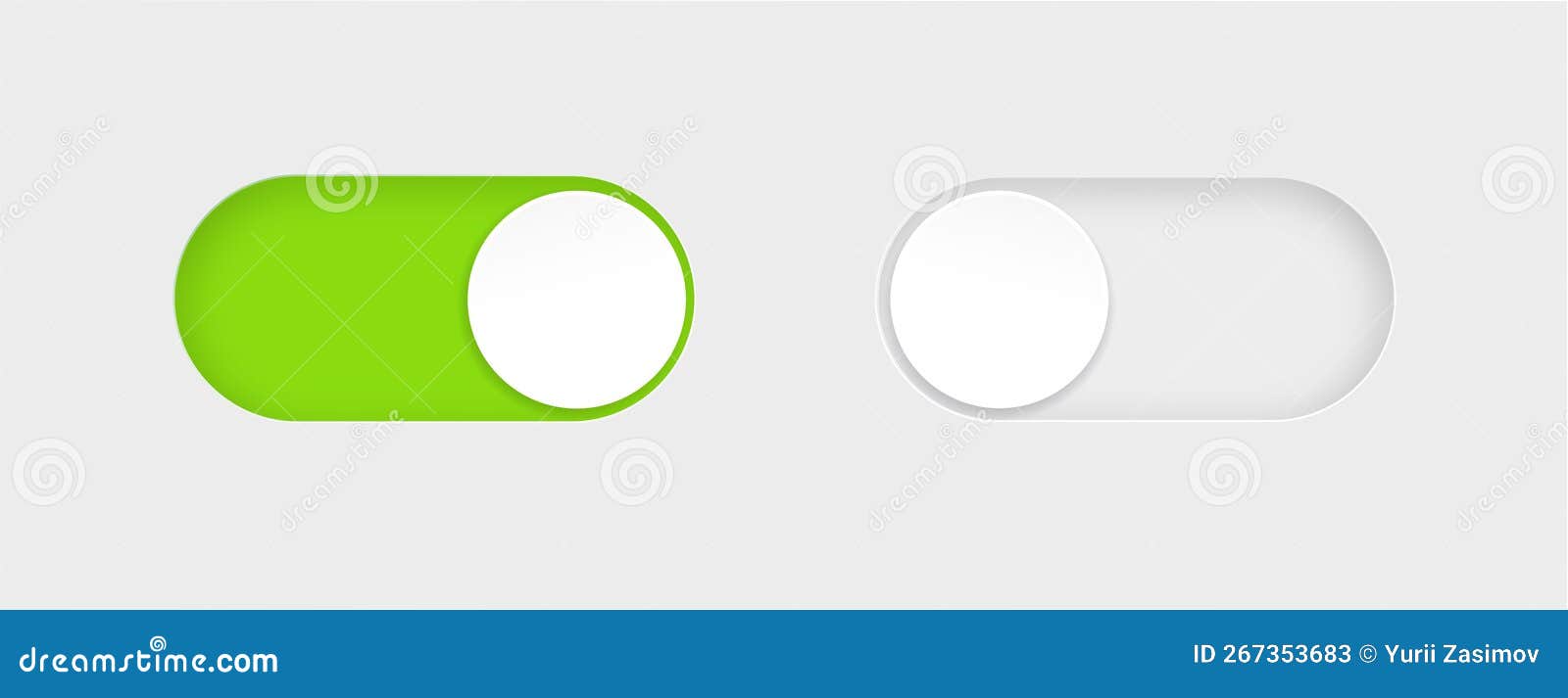 on and off toggle switch buttons. material  switch buttons set. 