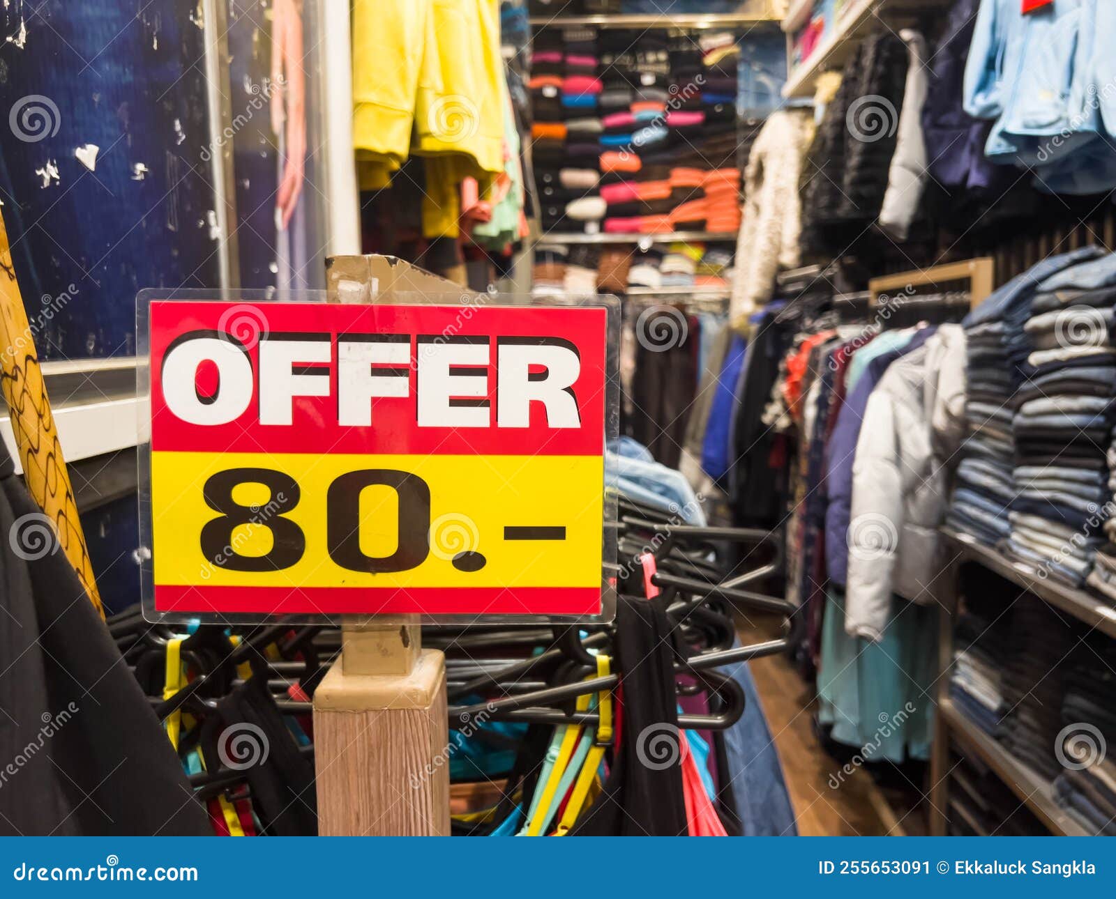 `Offer 80 THB` Sign Clothing Store with Blurred Effect, at Thailand