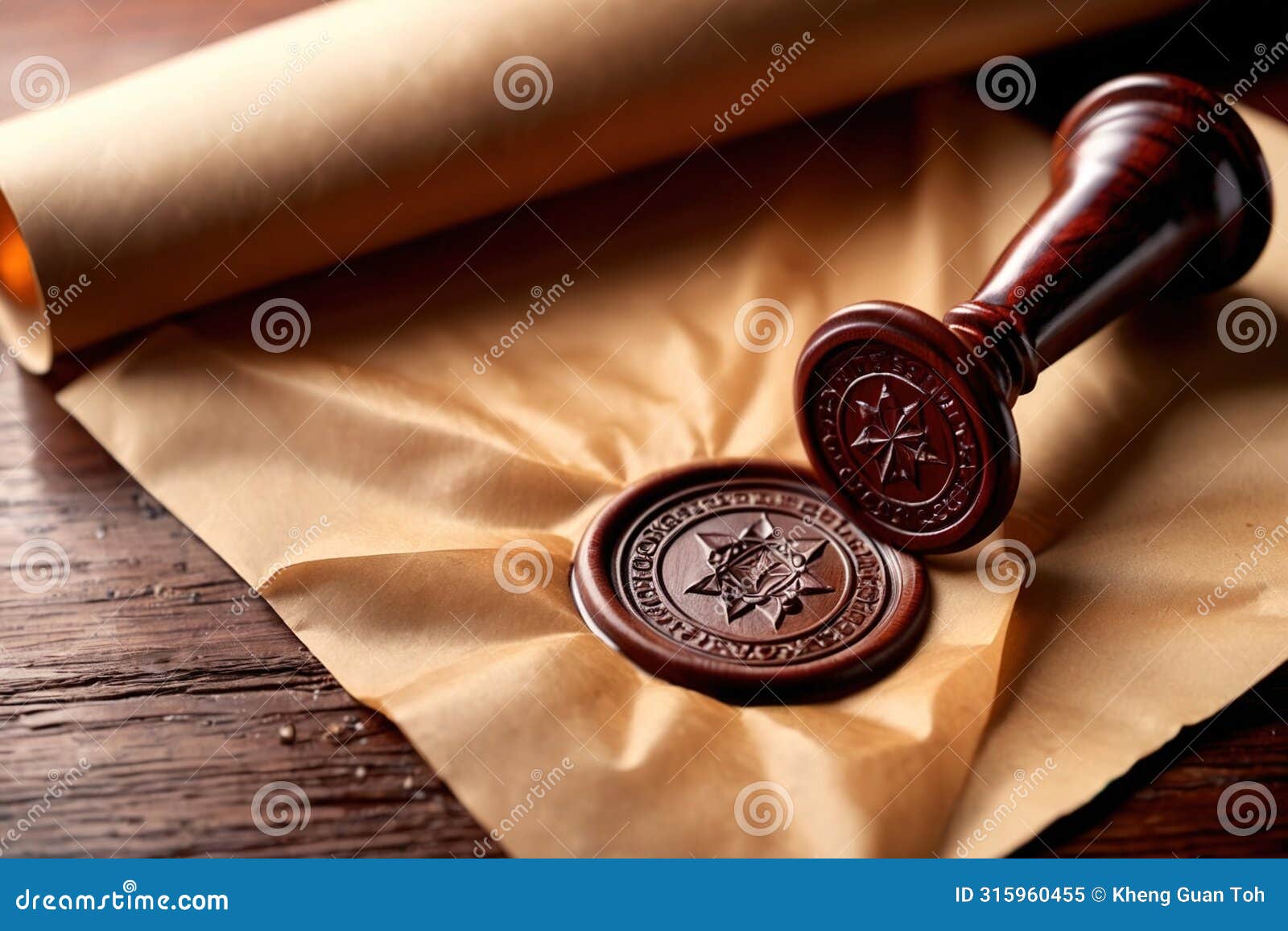 offical wax seal used to certify identity and authority, on document envelope