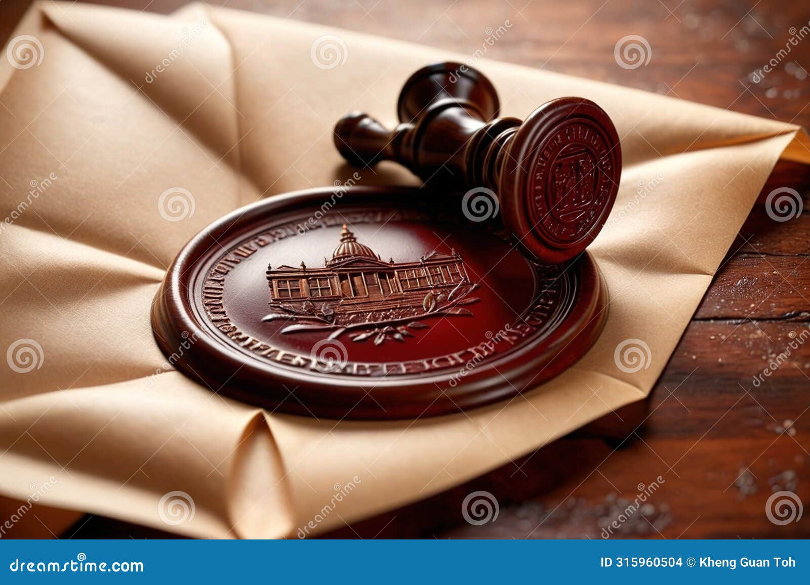 offical wax seal used to certify identity and authority, on document envelope