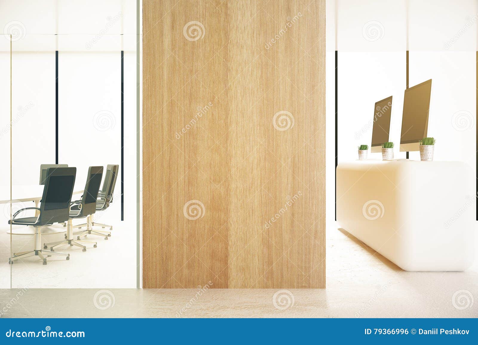 Office with Blank Wooden Wall Stock Illustration Illustration of