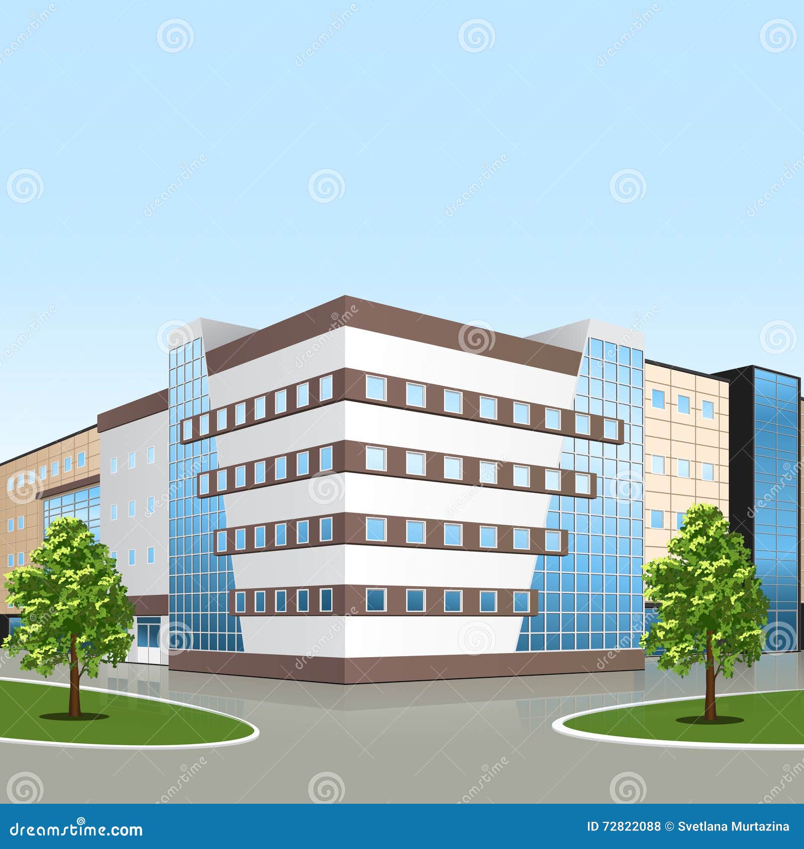Office Building with an Entrance and Reflection Stock Vector ...