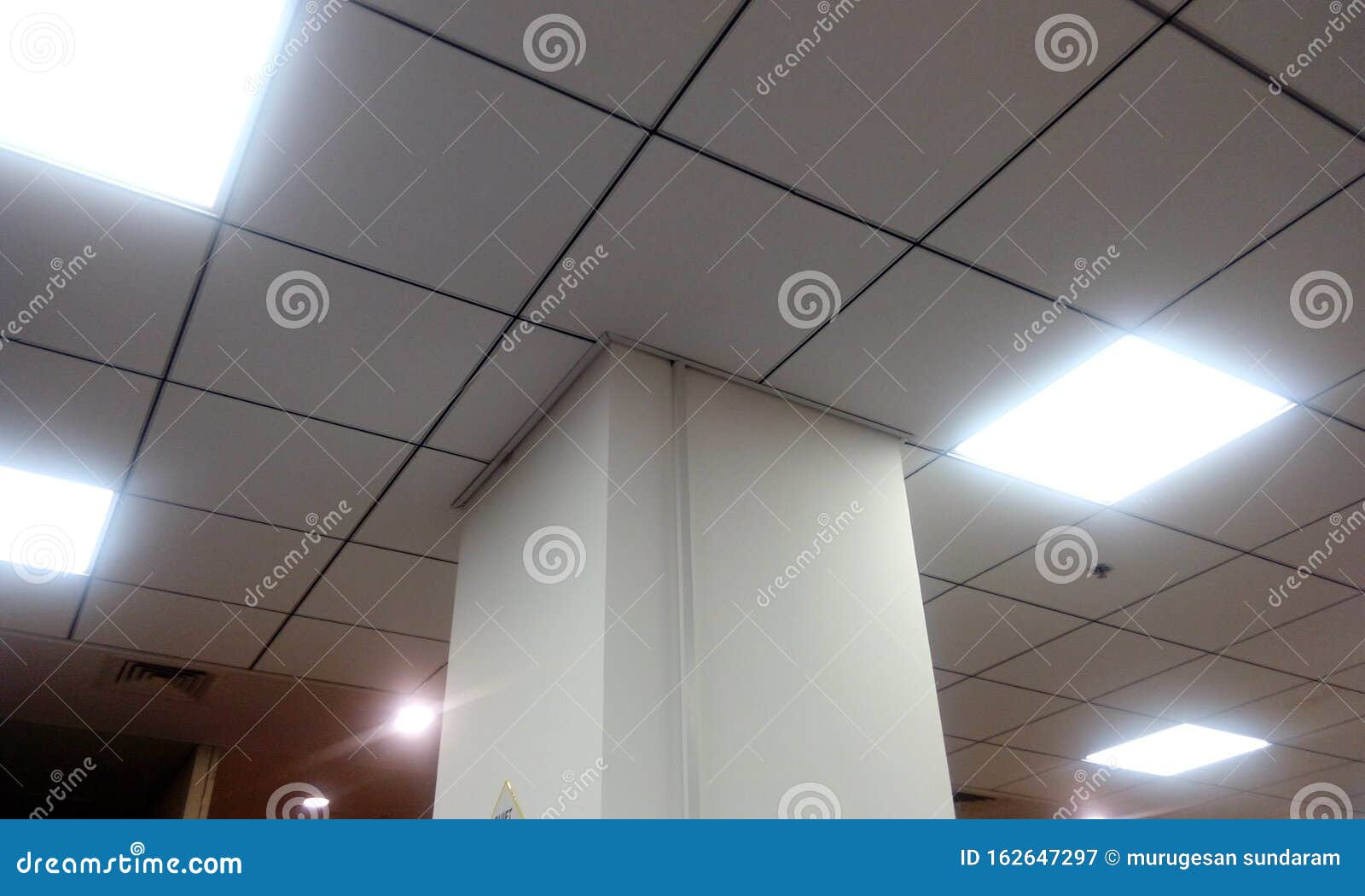 Office Building False Ceiling Of Calcium Silicate Suspended Grid False Ceiling With 60 X 60 Cm Grid Lighting Around The White Stock Image Image Of Cutpieces Grey 162647297