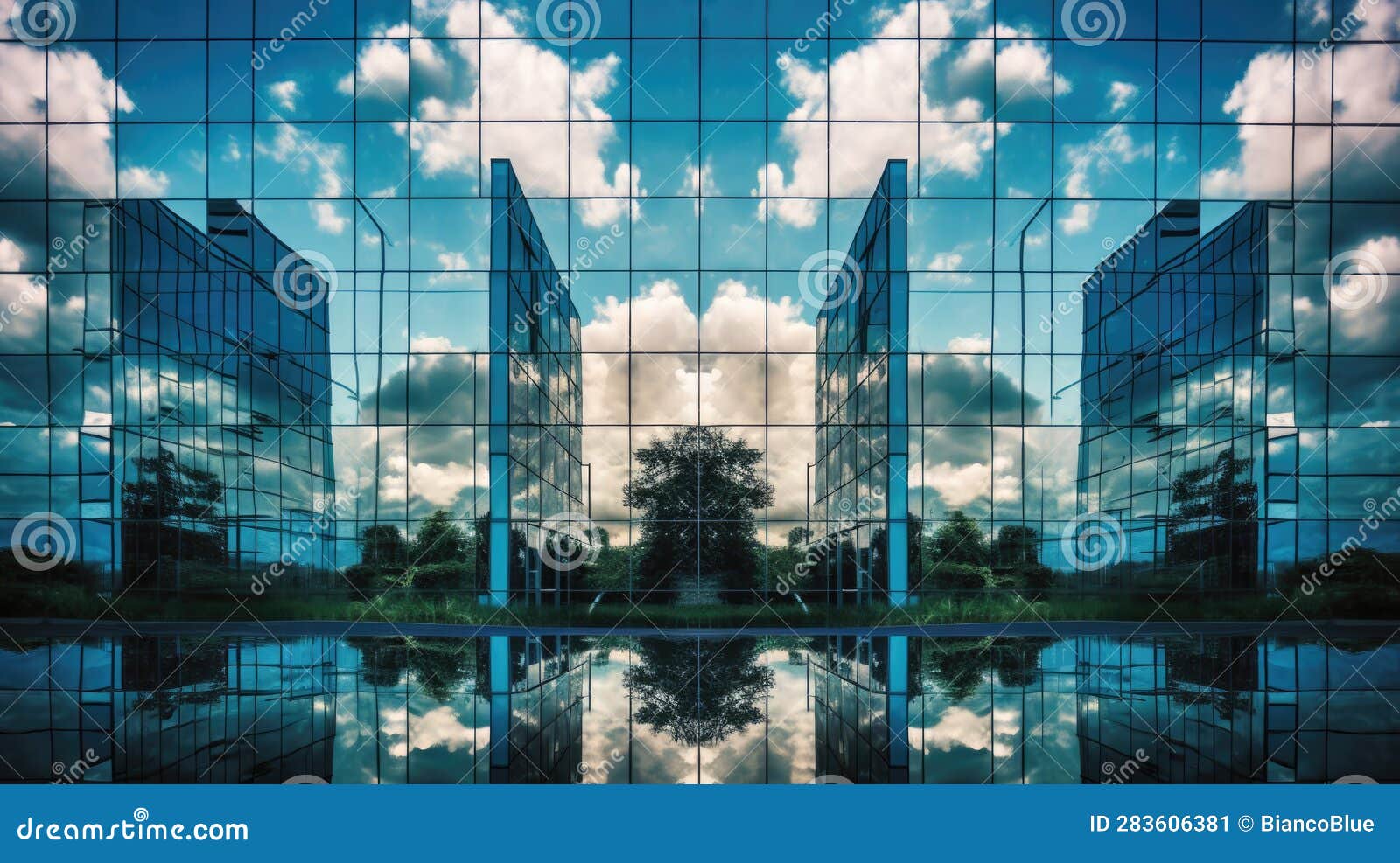 office building with many windows reflect cloud and sky, creative architecture photot. generative ai weber.