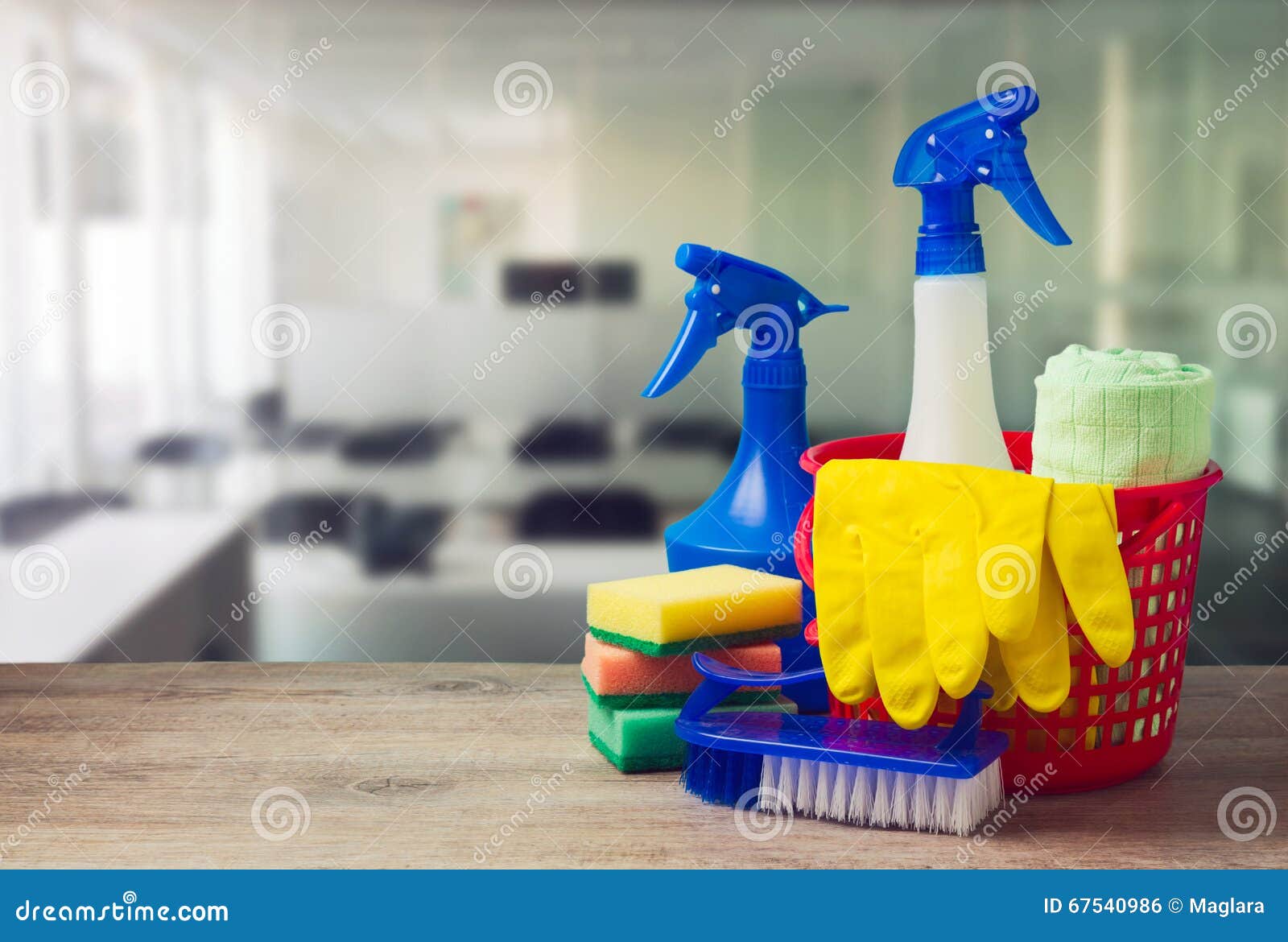 office cleaning service concept with supplies