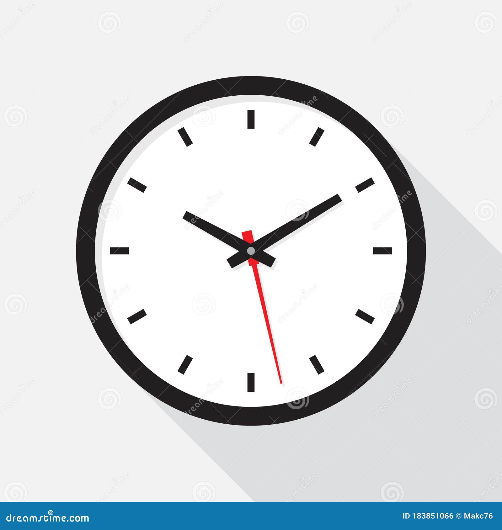 Office Clock with Shadow on a White Background Stock Vector