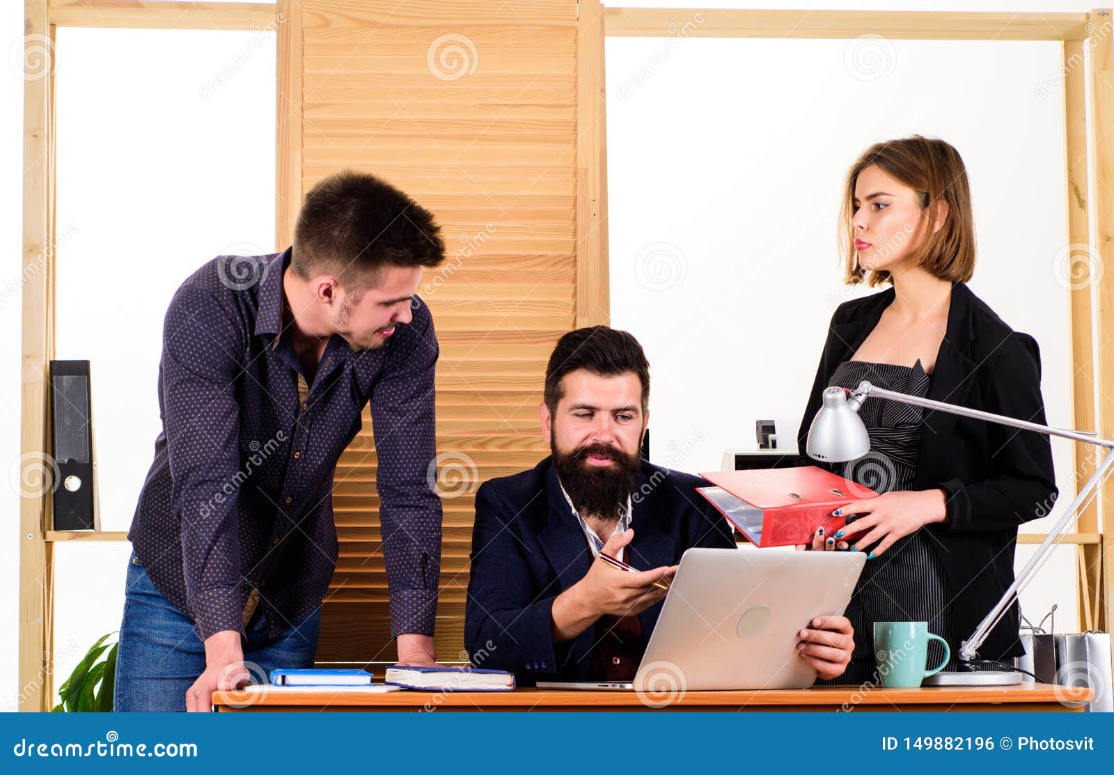 Office Collective Concept. Coworkers Communicate Solving Business Tasks