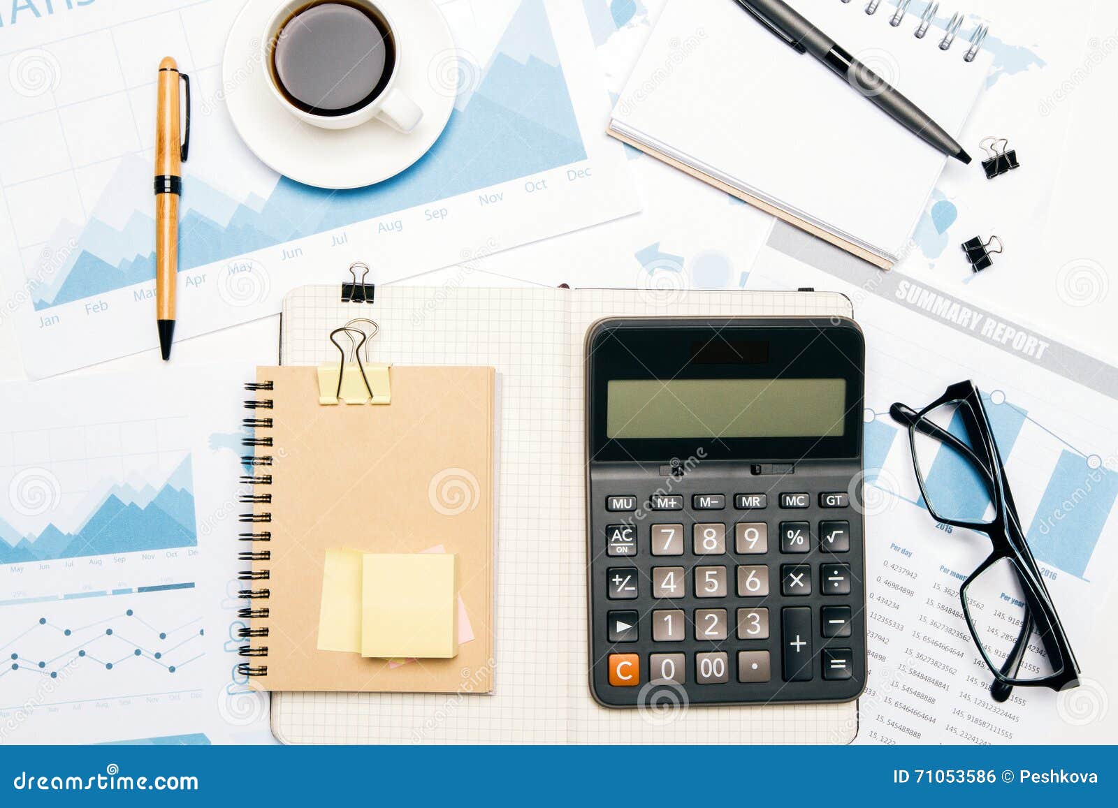 Office Desk with Calculator Stock Photo Image of closeup, background