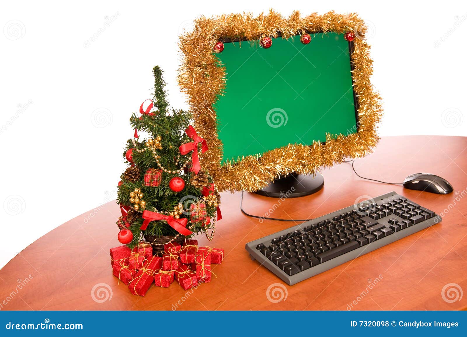 Office Desk With Christmas Decoration Stock Photo Image Of Table