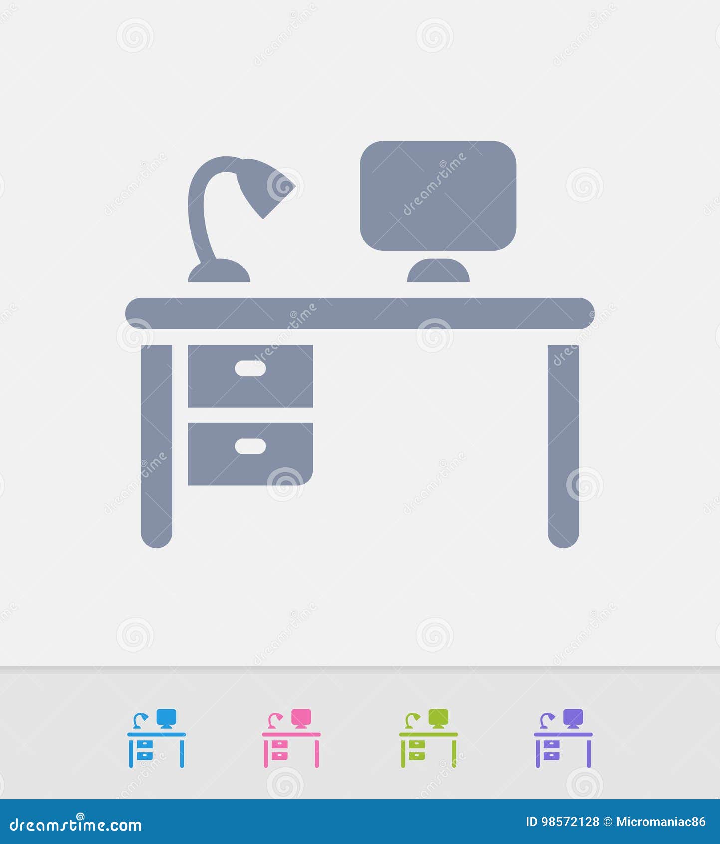 Office Desk Computer Granite Icons Stock Vector Illustration