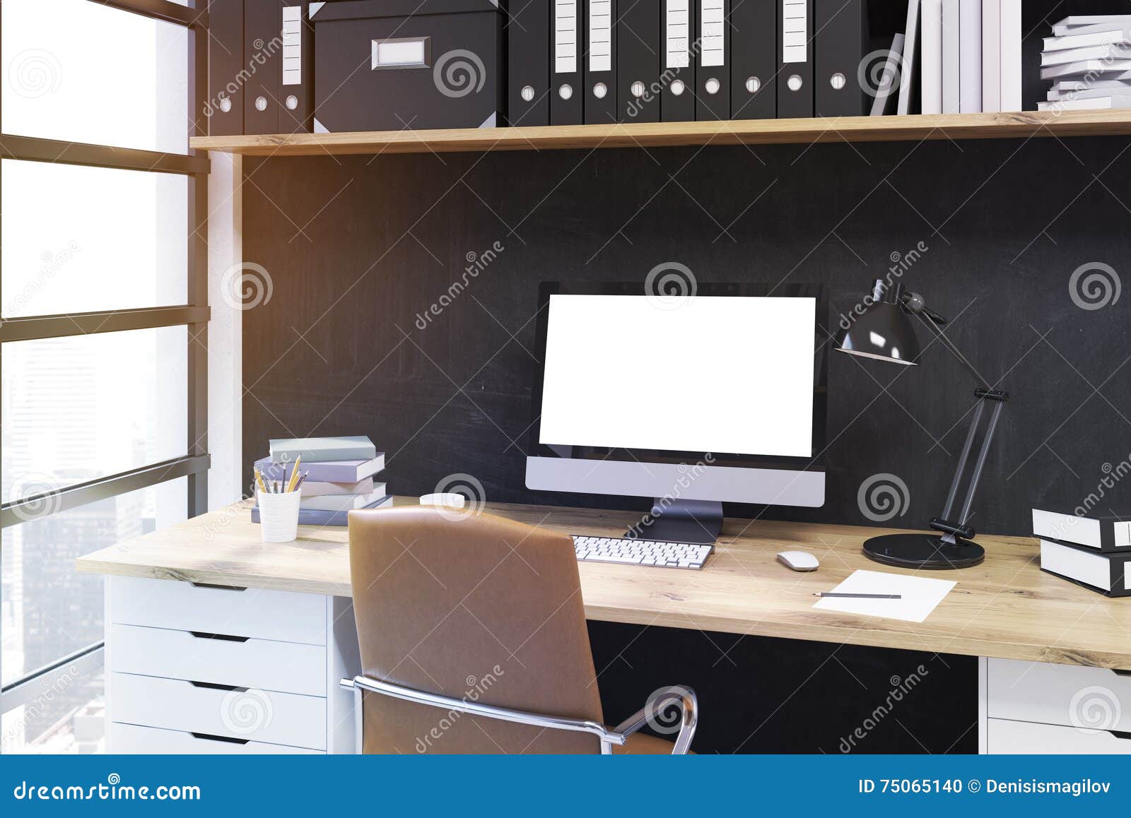 Office Desk With Lamp And Computer Stock Illustration