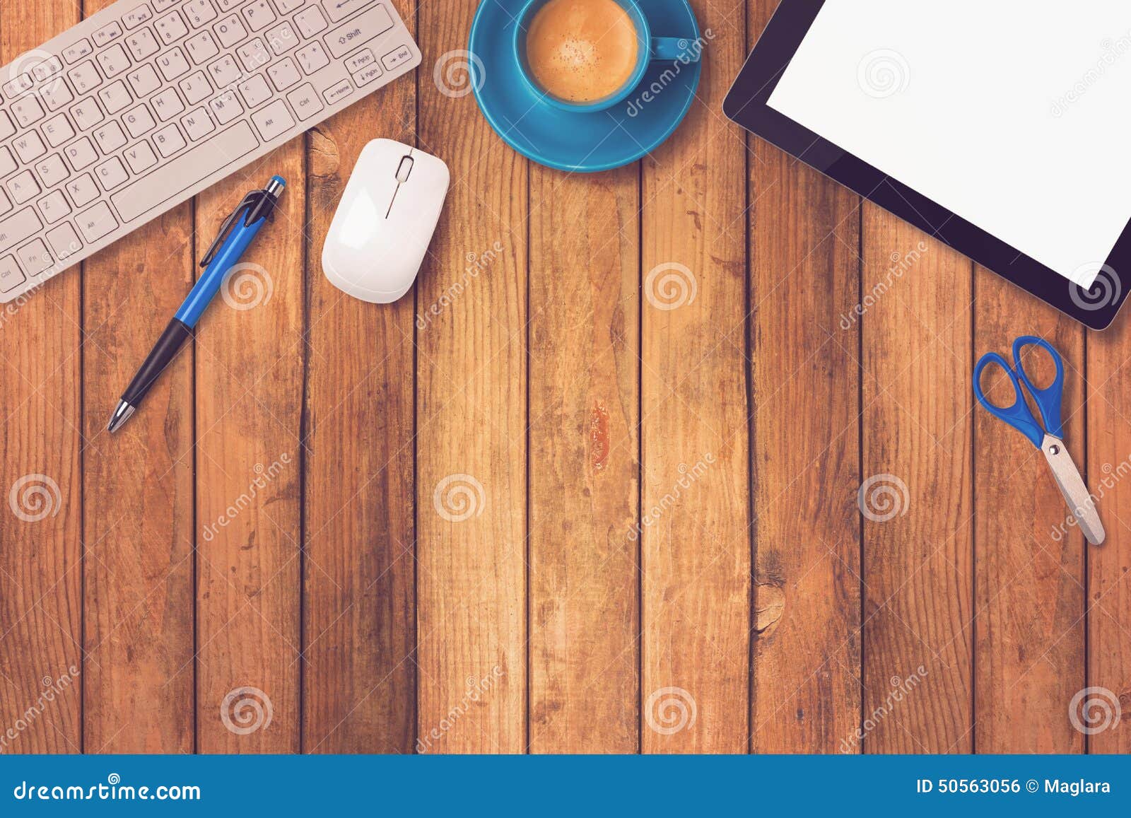 Office Desk Mock Up Template With Tablet, Keyboard And 