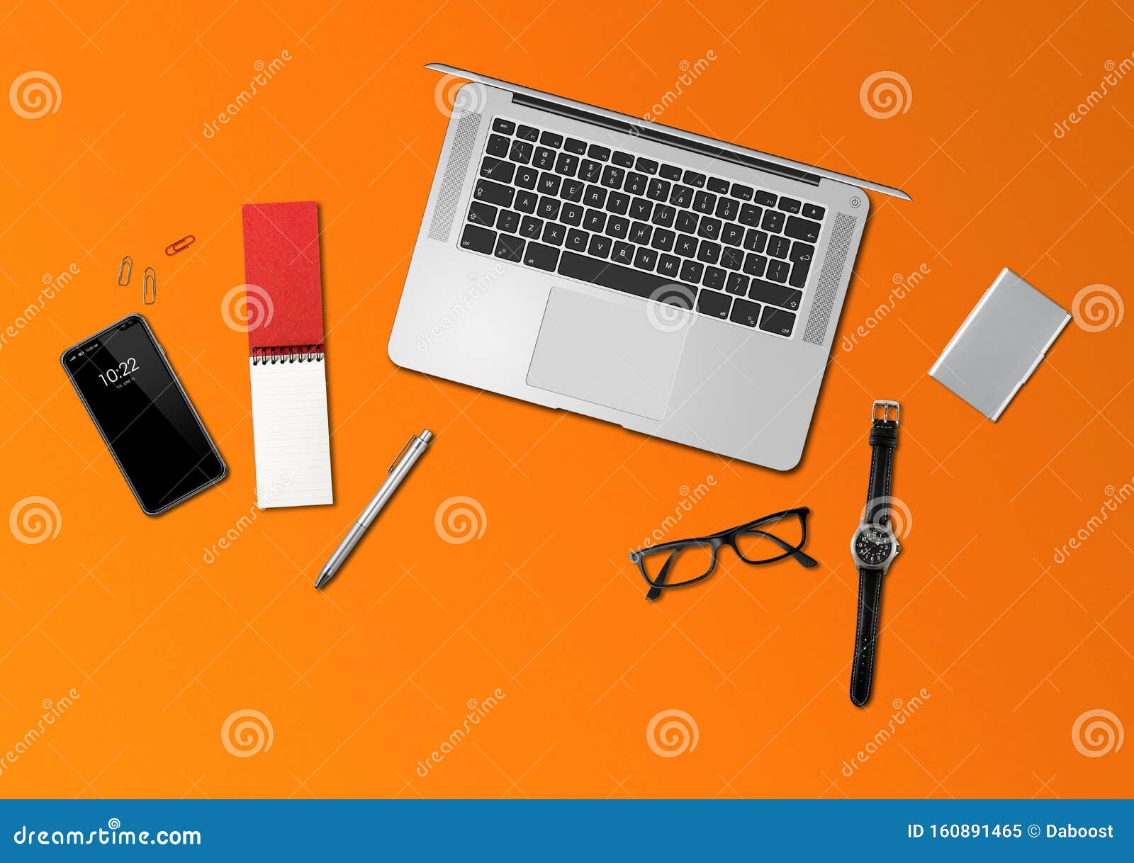 Office Desk Mockup Top View Isolated On Orange Stock Image Image