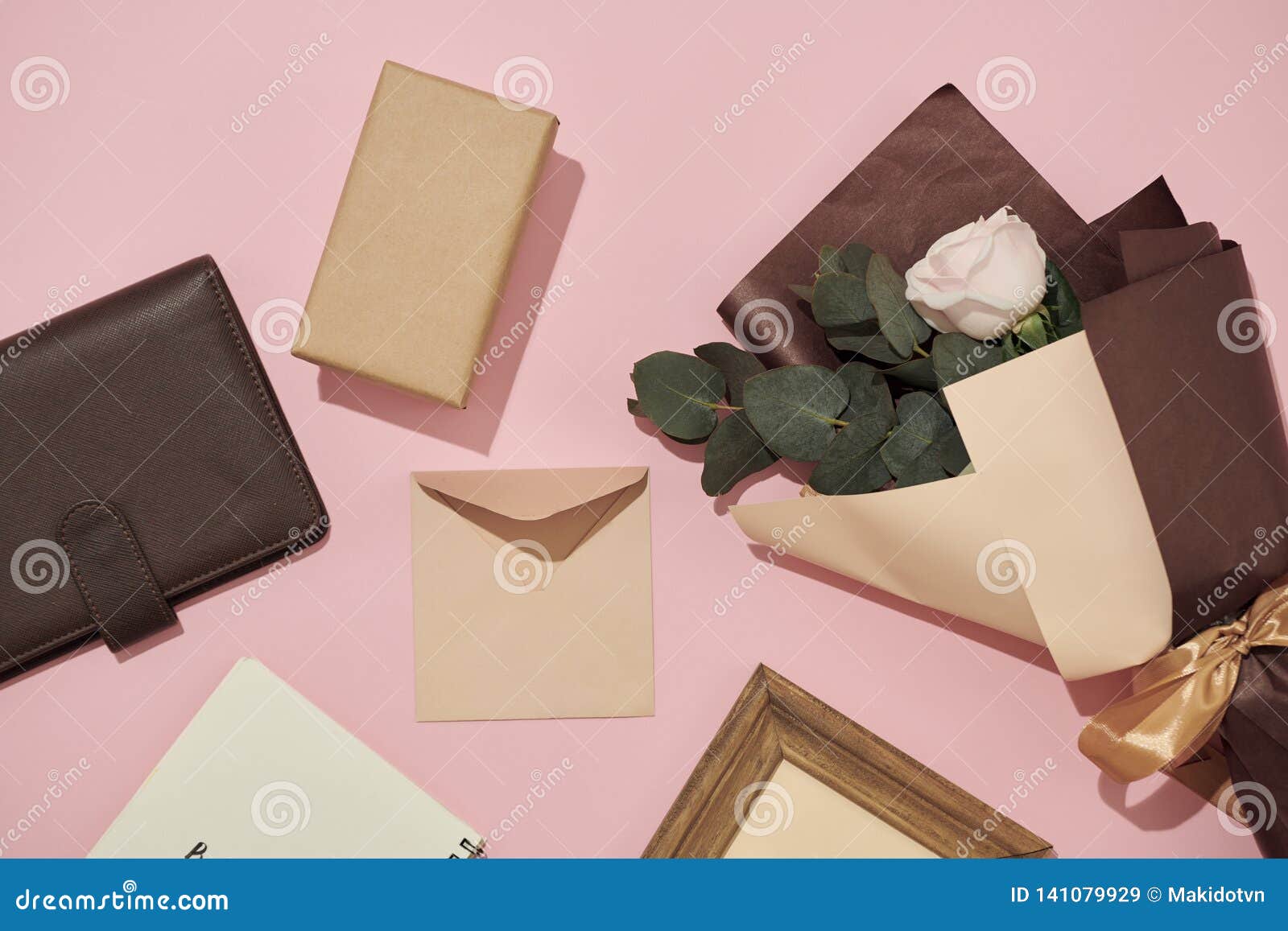 Office Desk with Notebook, Beautiful Bouquet of Roses on Pink Stock Image Image of texture