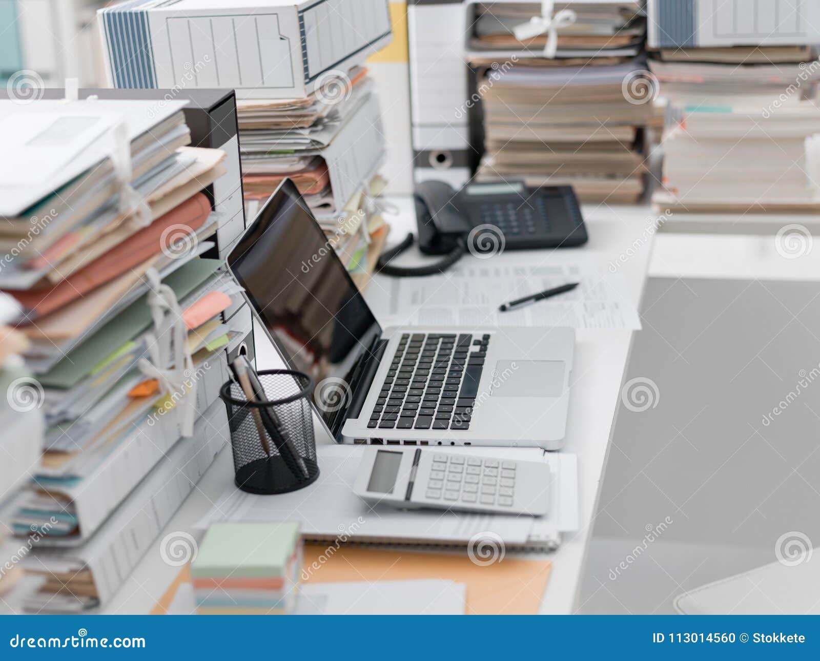 Office Desk With Piles Of Paperwork Stock Photo Image Of Office