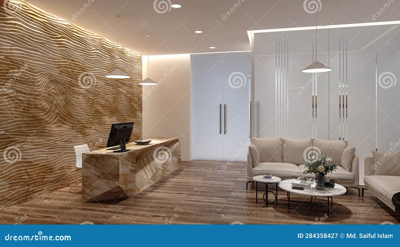 Office Desk with Sofa Chair and Interior Design Modern Office Interior