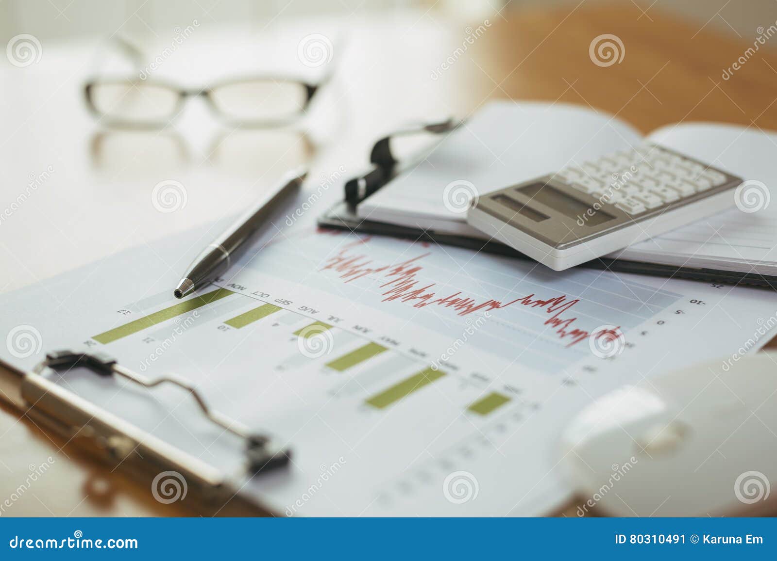 Office Desk with Supplies, Analysis Chart, Stock Image Image of