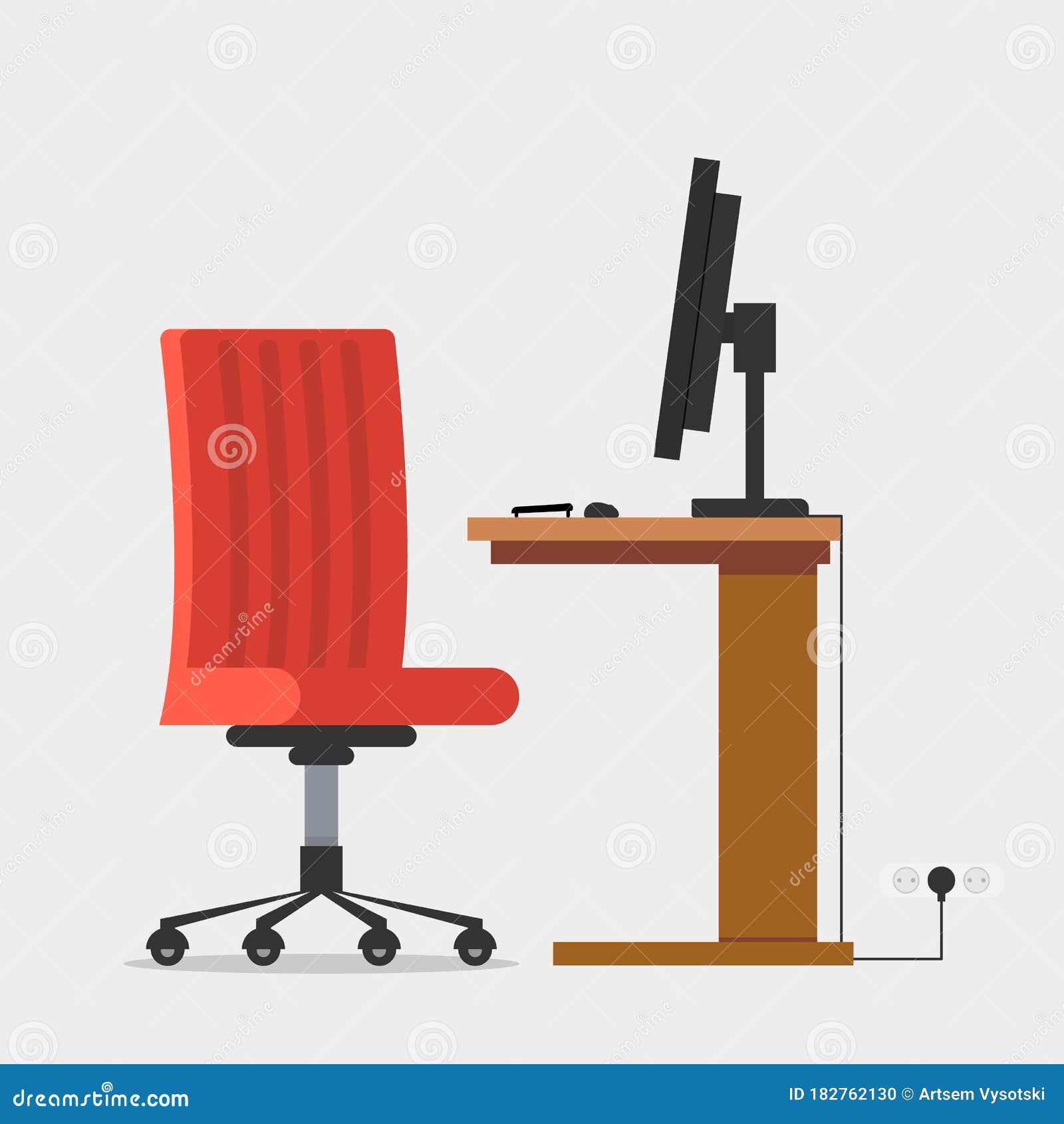 Office Desk or Table with Office Chair and Computer. Business Interior