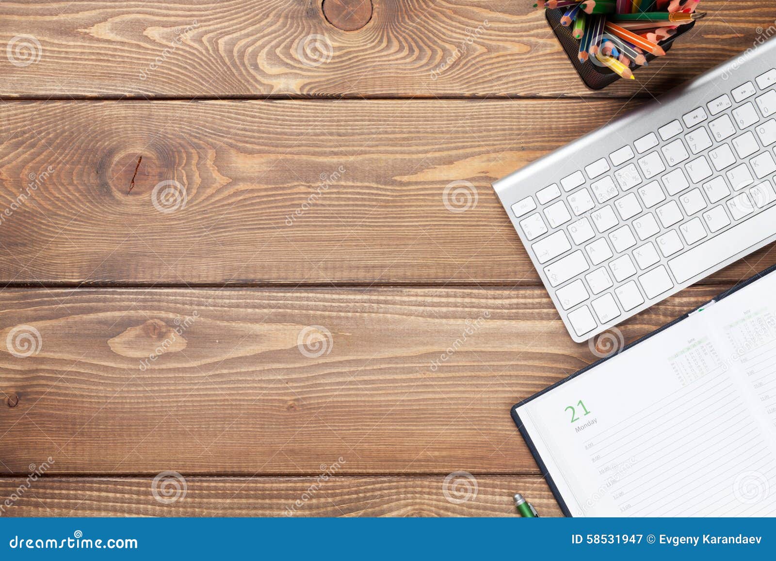 Office Desk Table with Keyboard and Supplies Stock Image Image of