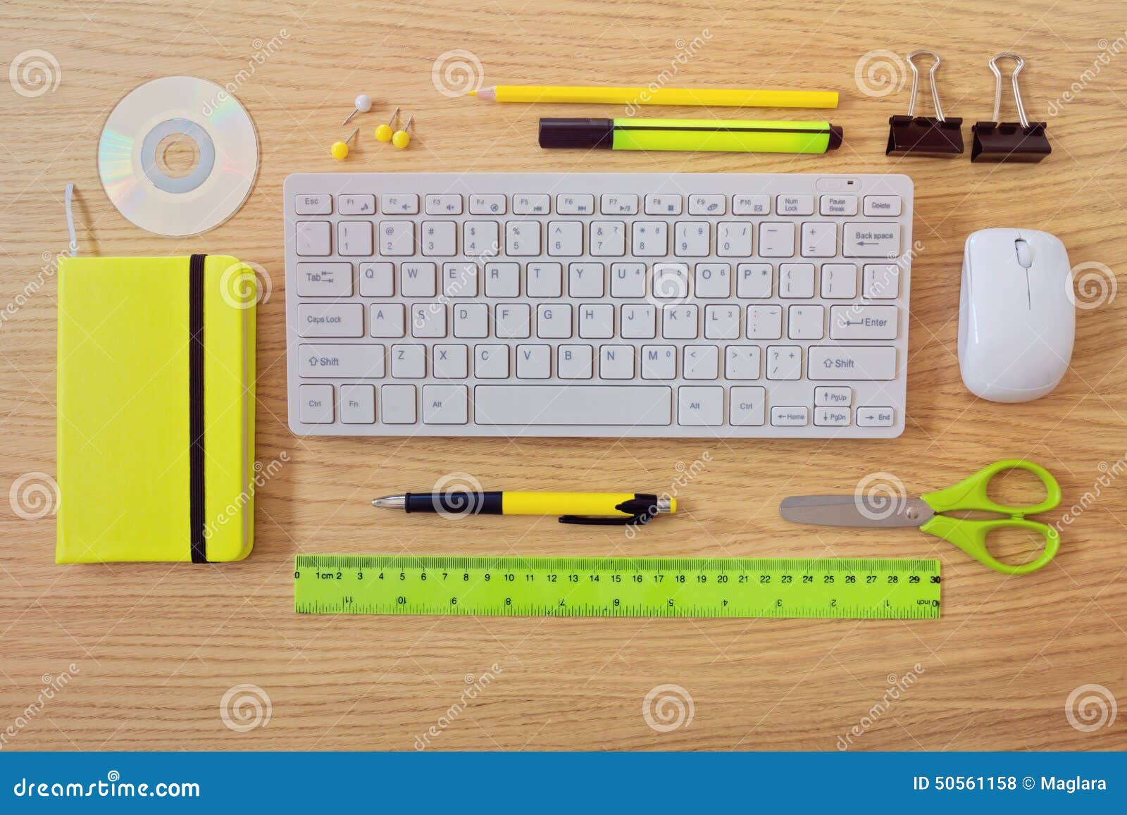 office desk template keyboard office items view above computer mouse 50561158