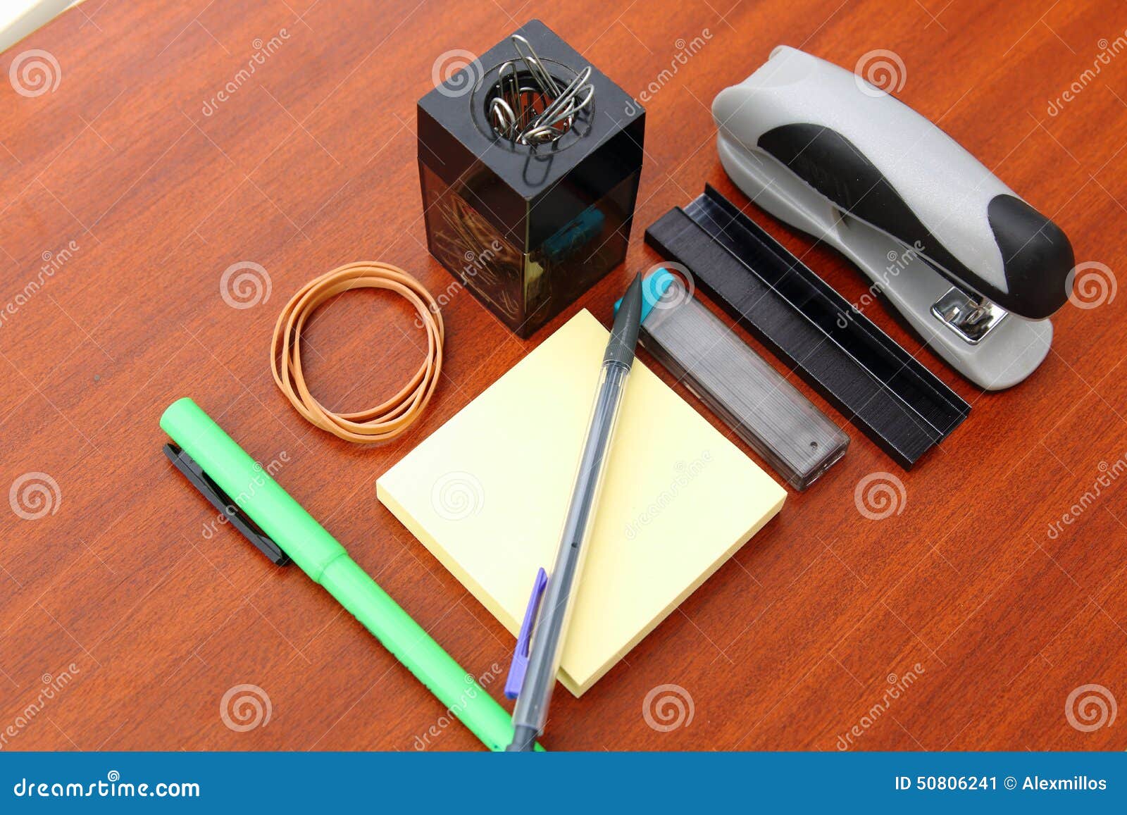 Office Desk and Tools Over a Brown Table Stock Image Image of staples