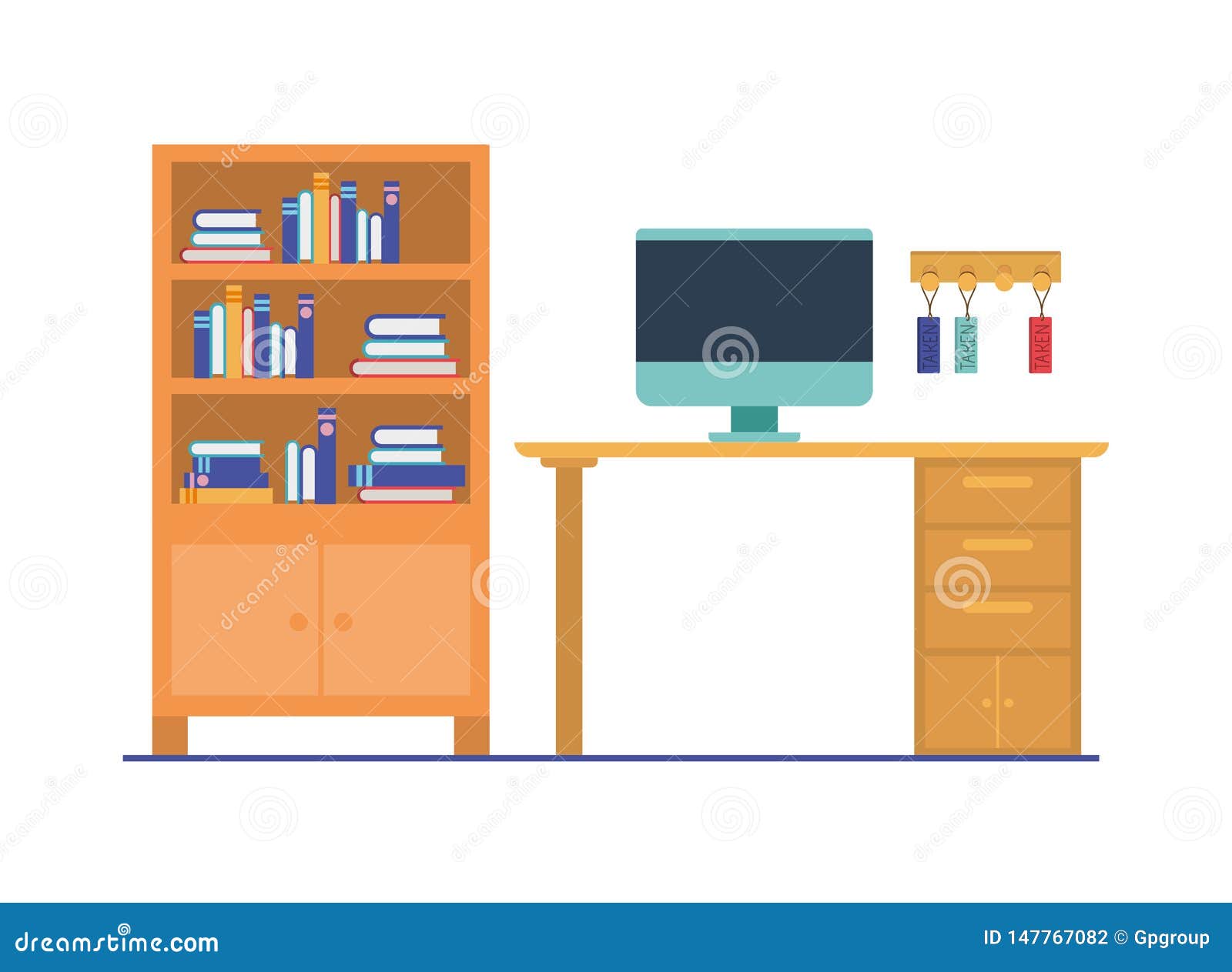 Office Desk with White Background Stock Vector Illustration of room