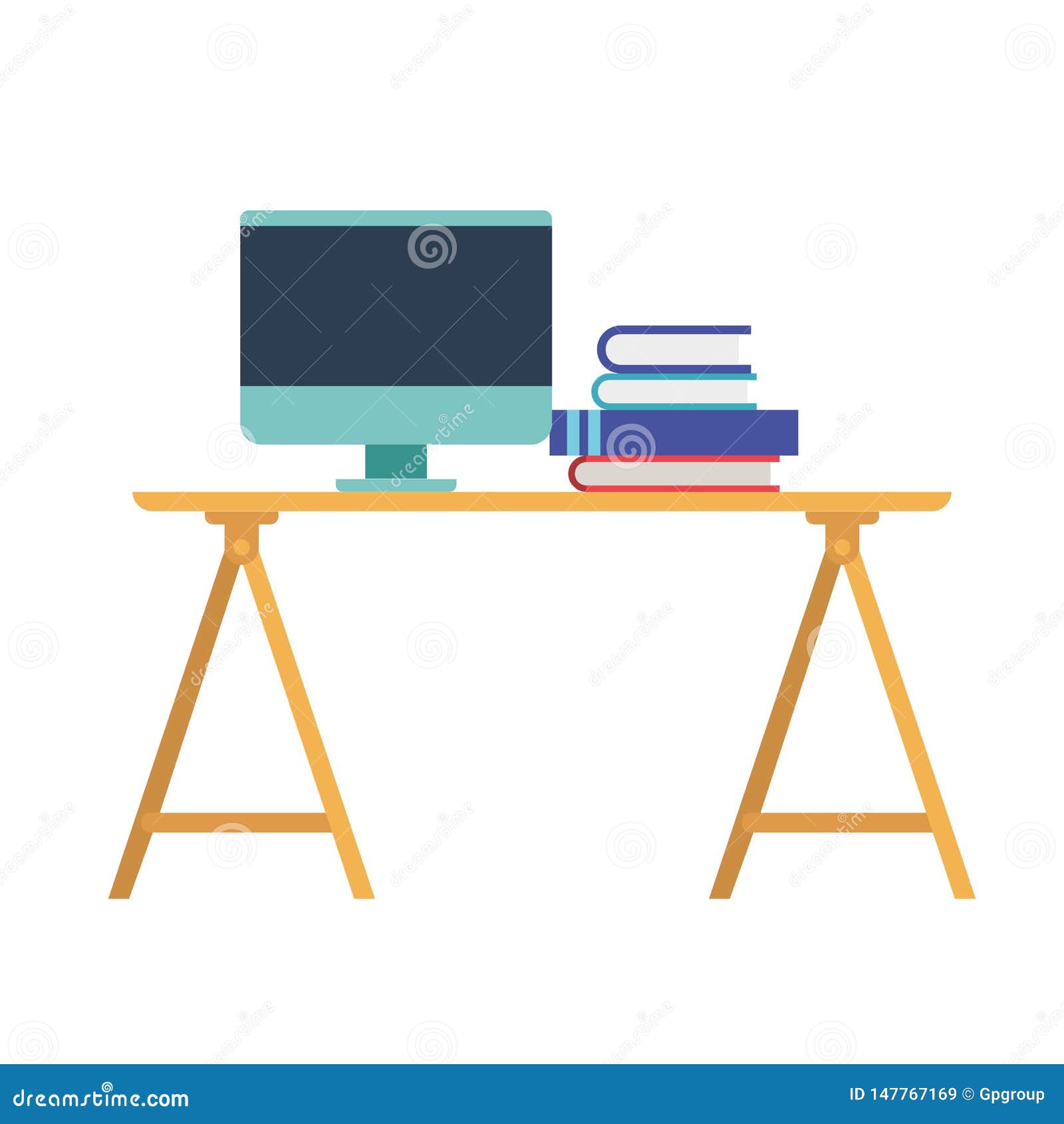 Office Desk with White Background Stock Vector Illustration of