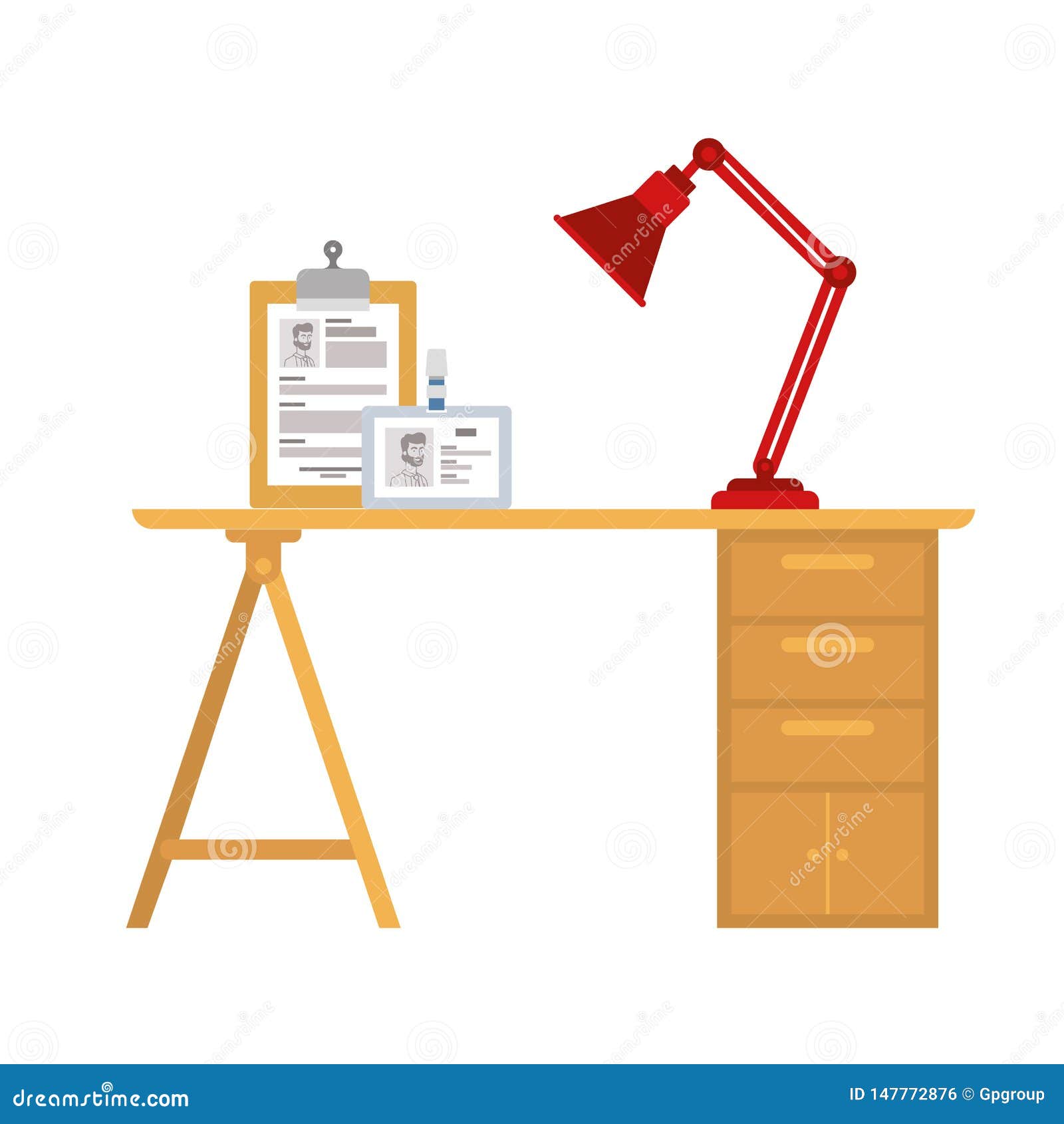 Office Desk with White Background Stock Vector Illustration of