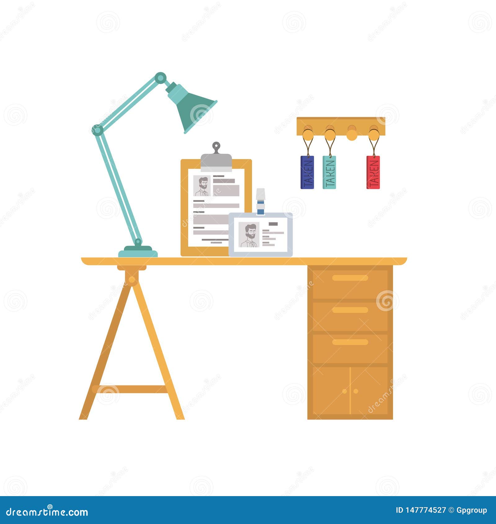 Office Desk with White Background Stock Vector Illustration of