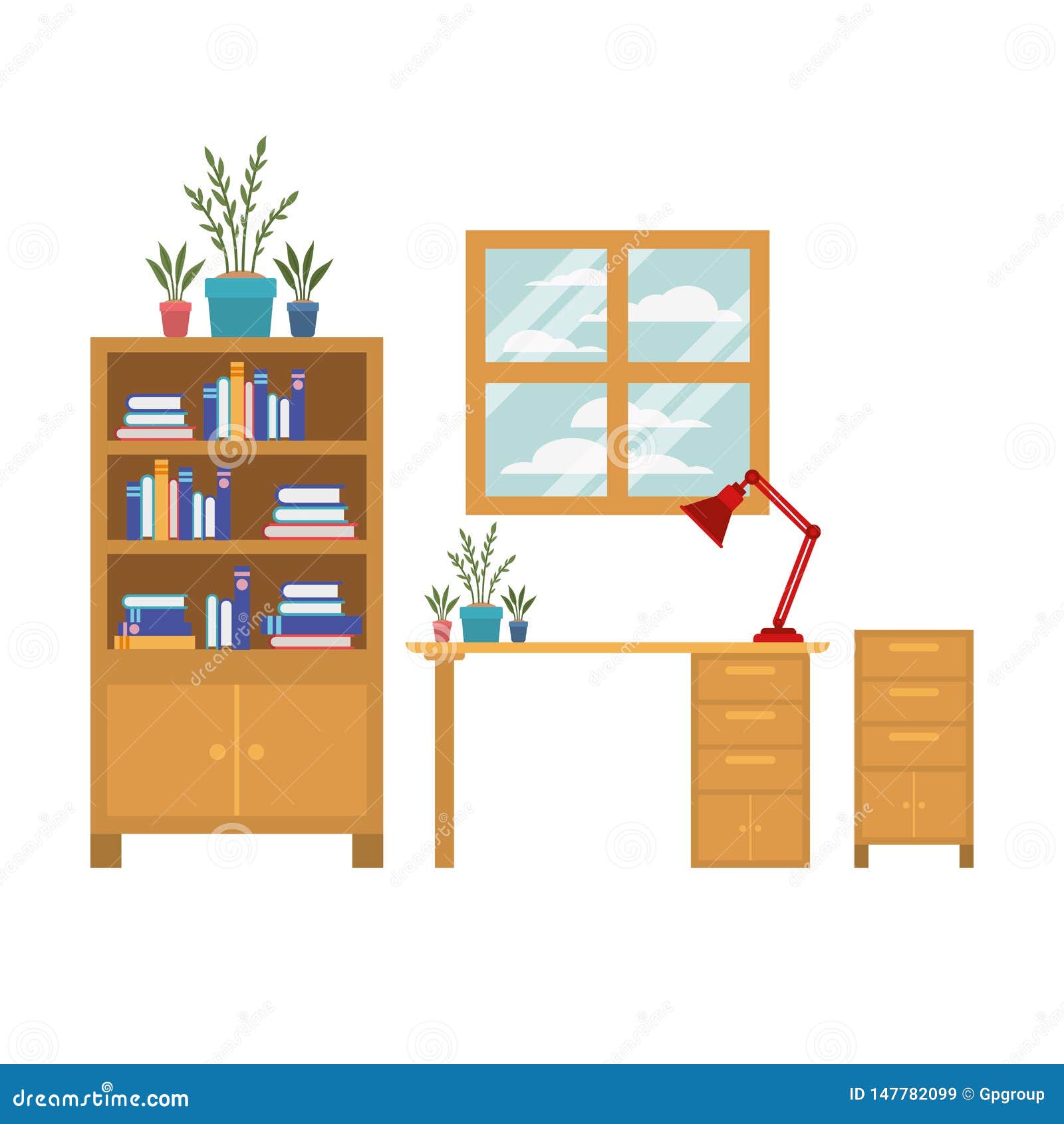 Office Desk with White Background Stock Vector Illustration of