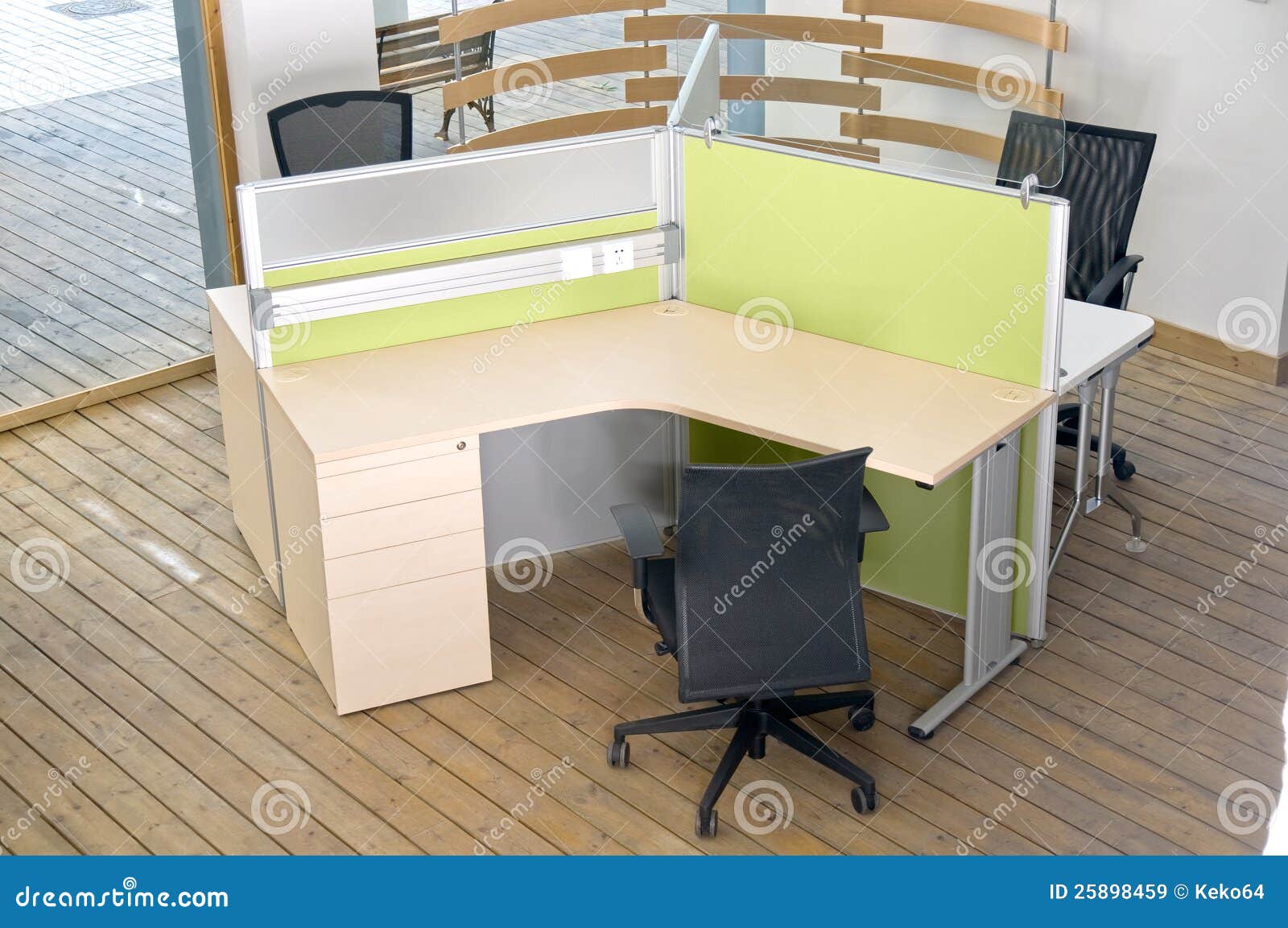 Office Desks and Black Chairs Cubicle Set Stock Image Image of