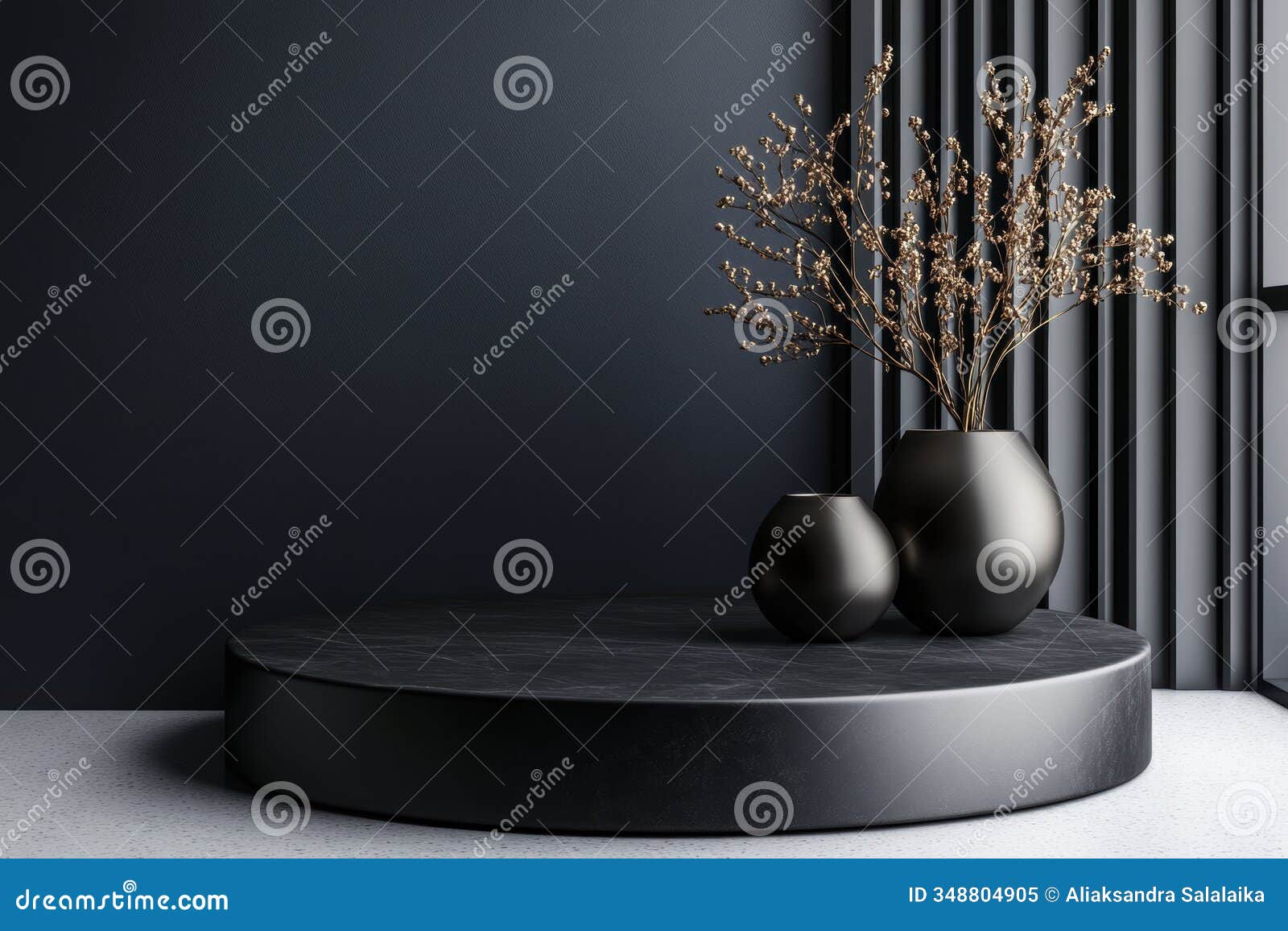 office event decor, elegantly positioned podium on a modern office stage with large windows and seasonal decor for text
