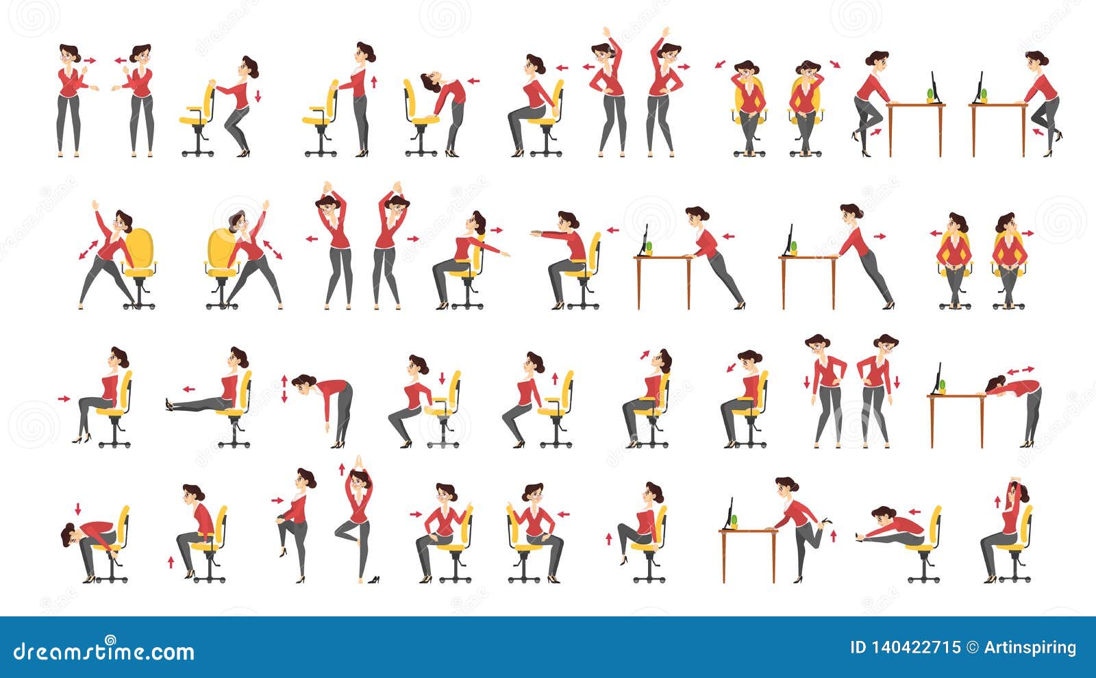 Office Exercise Set Body Workout For Office Stock Vector