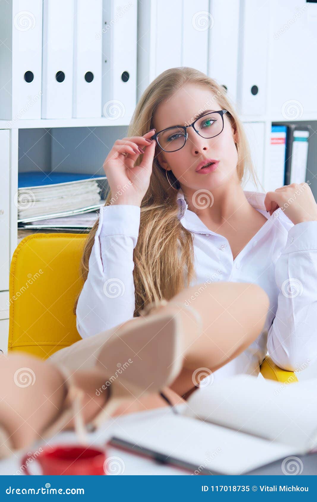 Office Flirt Attractive Woman Flirting Over Desk With