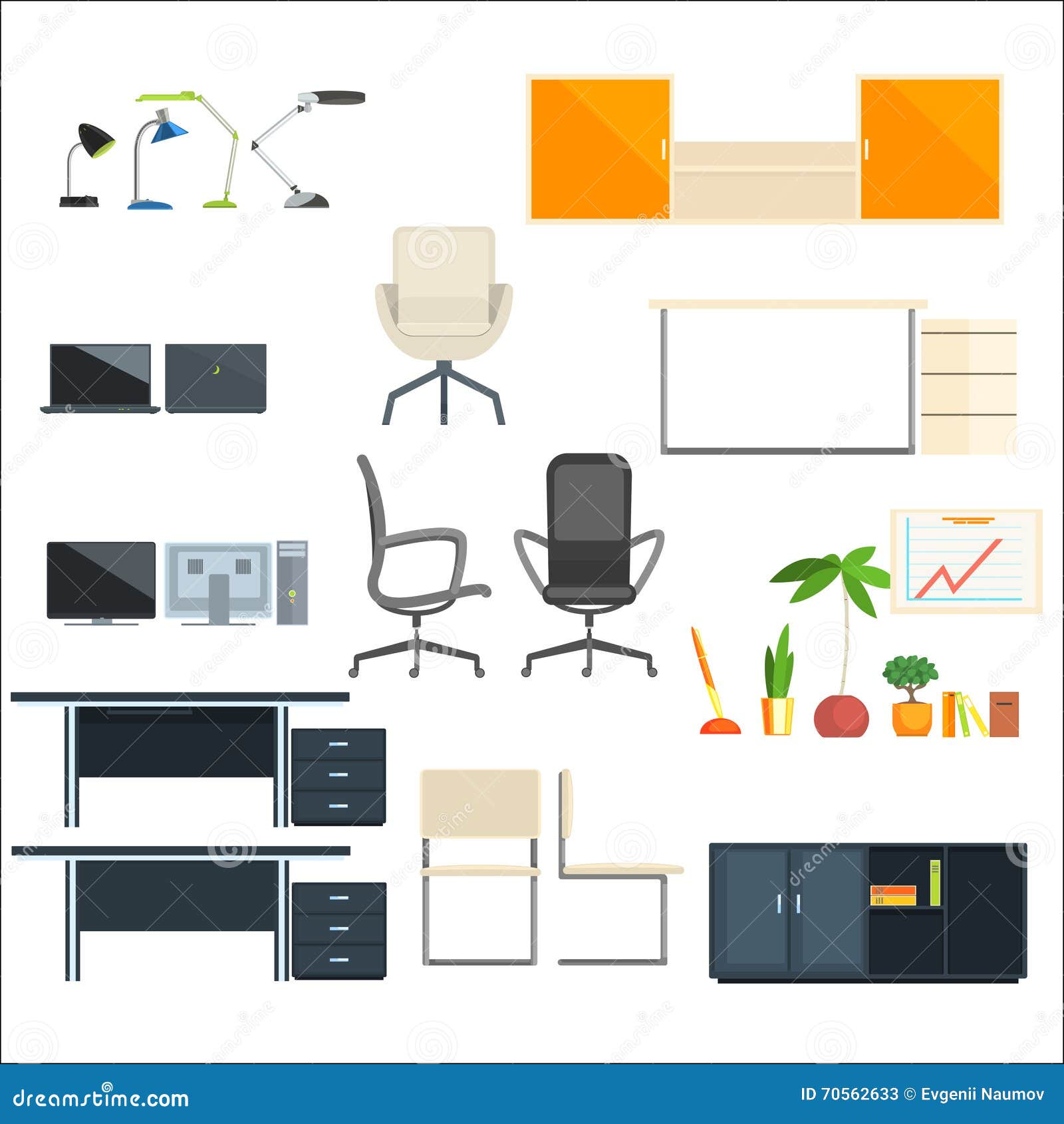 Office Furniture And Objects Collection Stock Vector