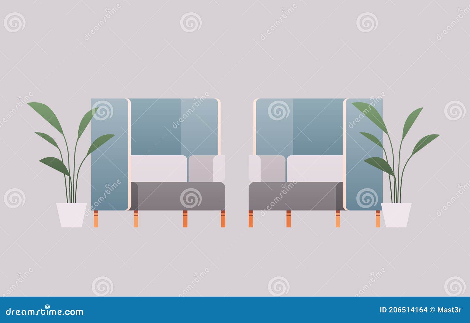 Office Interior Furniture Elements Horizontal Flat Stock Illustration ...