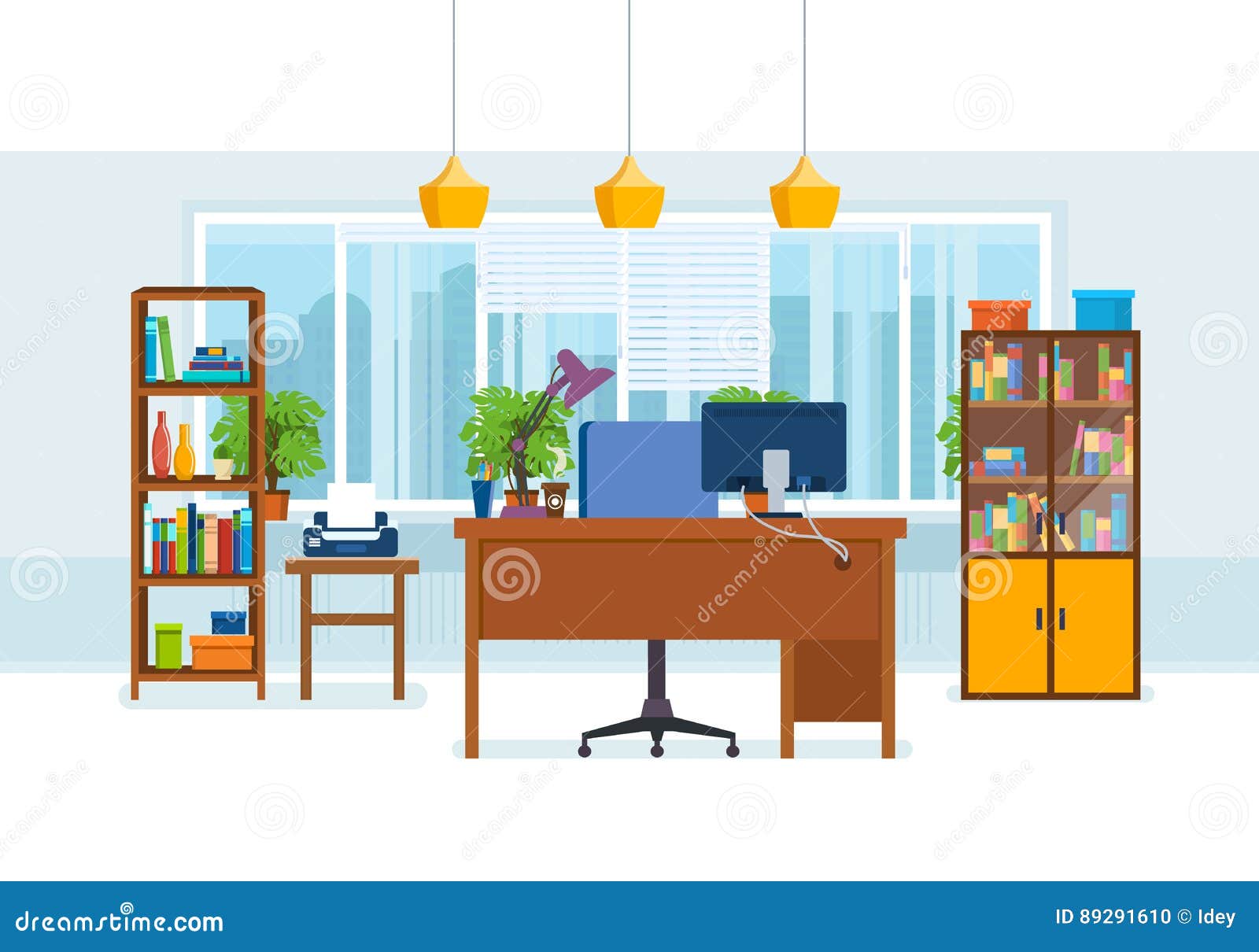 Office Interior of the Room, with Working Furniture, Lighting. Stock ...