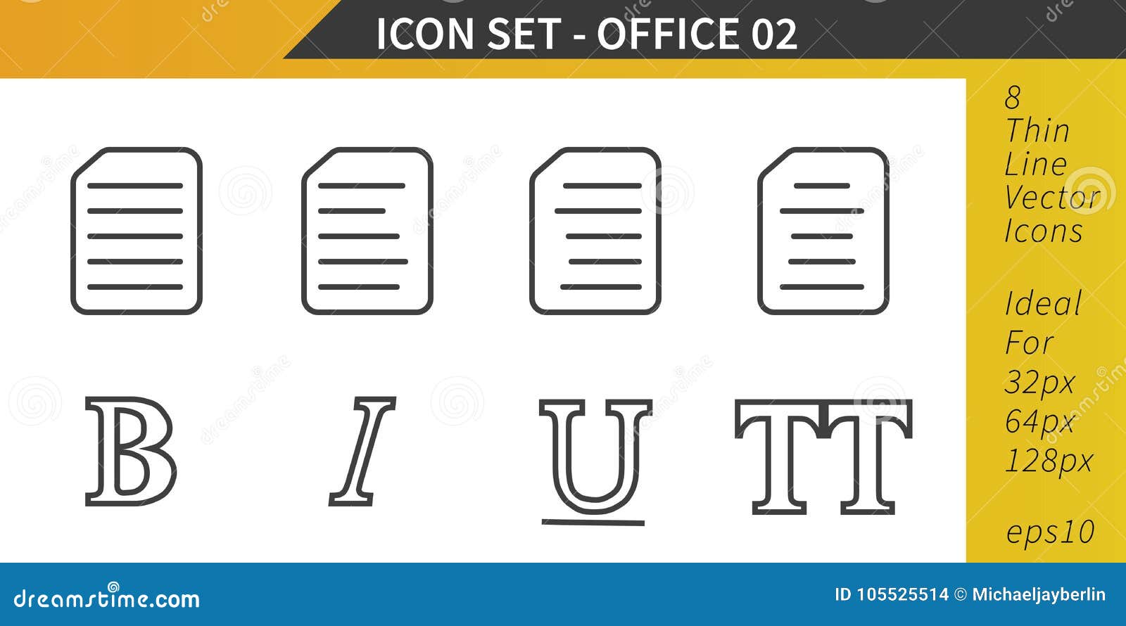 office items, thin line  icon set