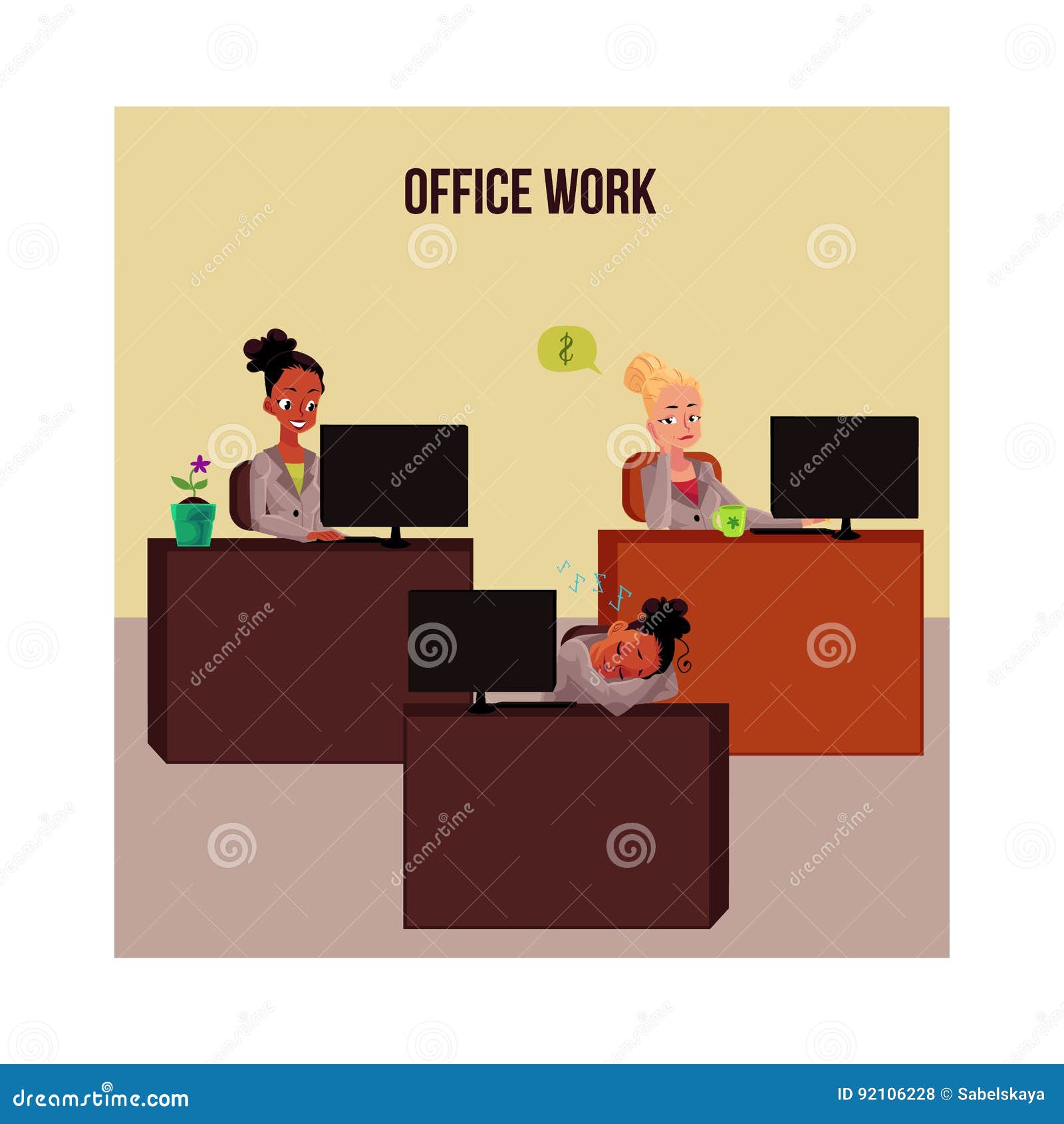 Young black business woman thinking at desk in office Stock Photo