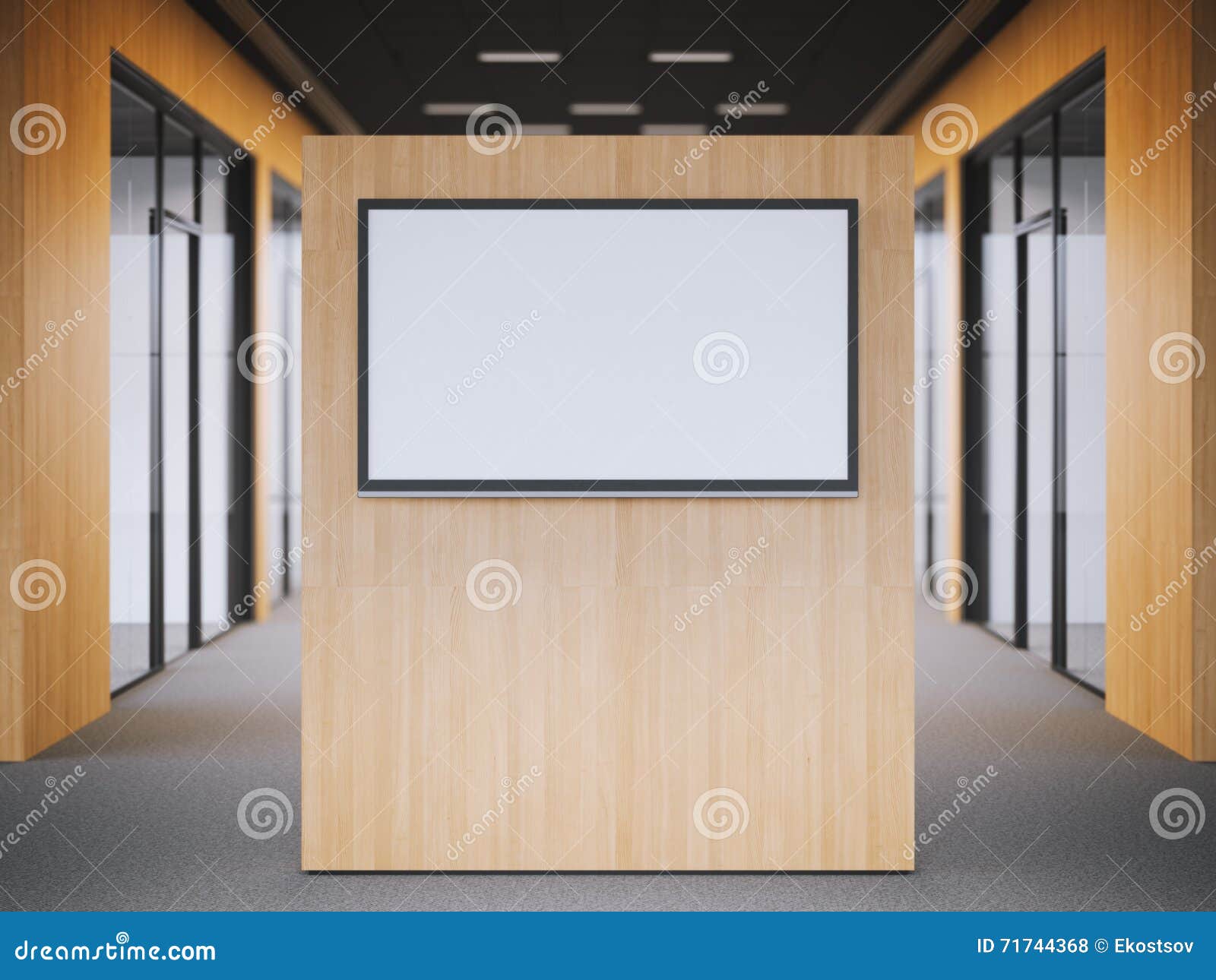 Office Lobby with a Big Tv Stand. 3d Rendering Stock Illustration