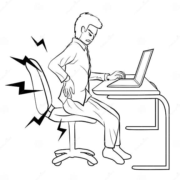 Office Man Was Back Ache Because Office Syndrome Outline Stock Vector