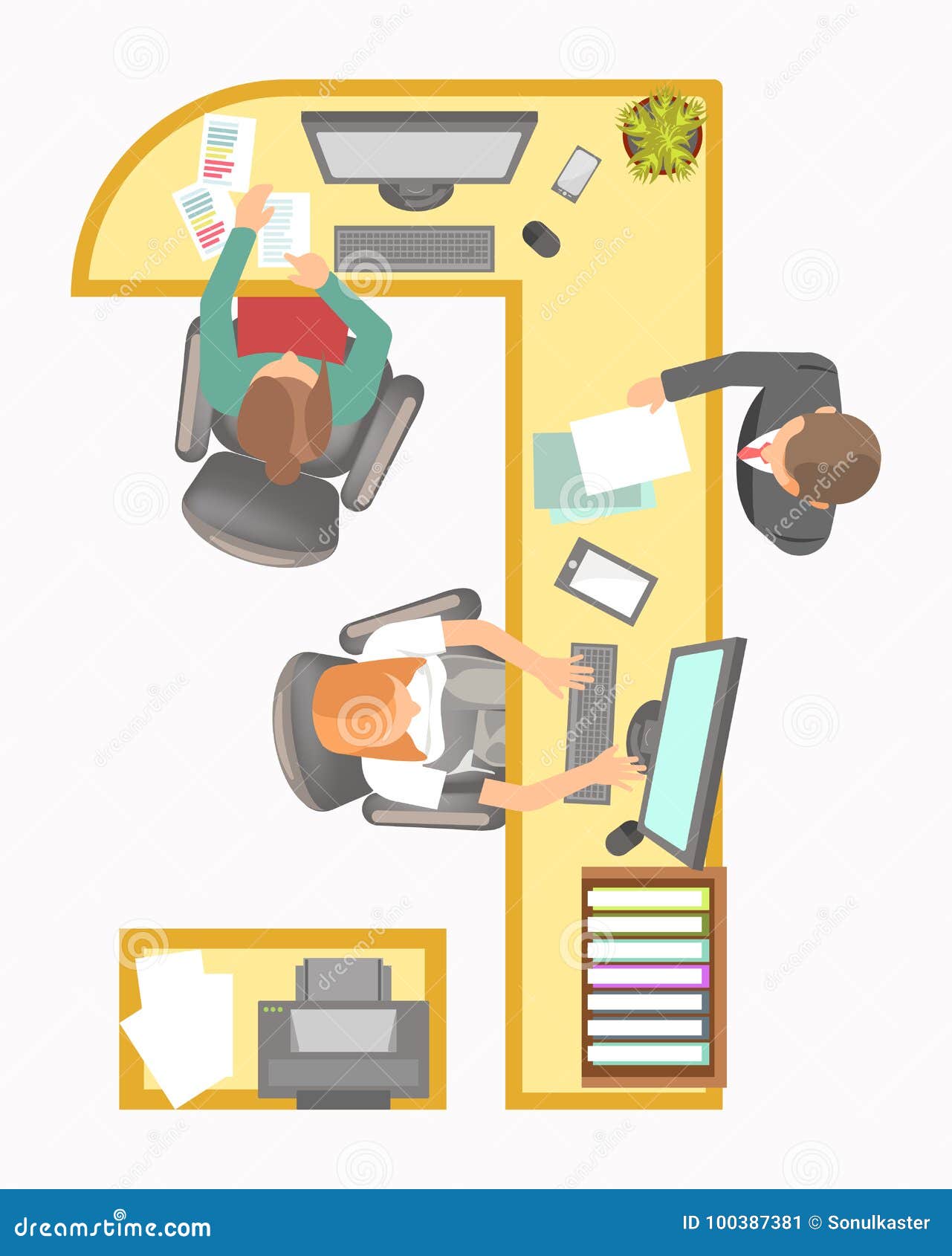 Office Manager Secretary Reception Work Place Layout Vector Flat